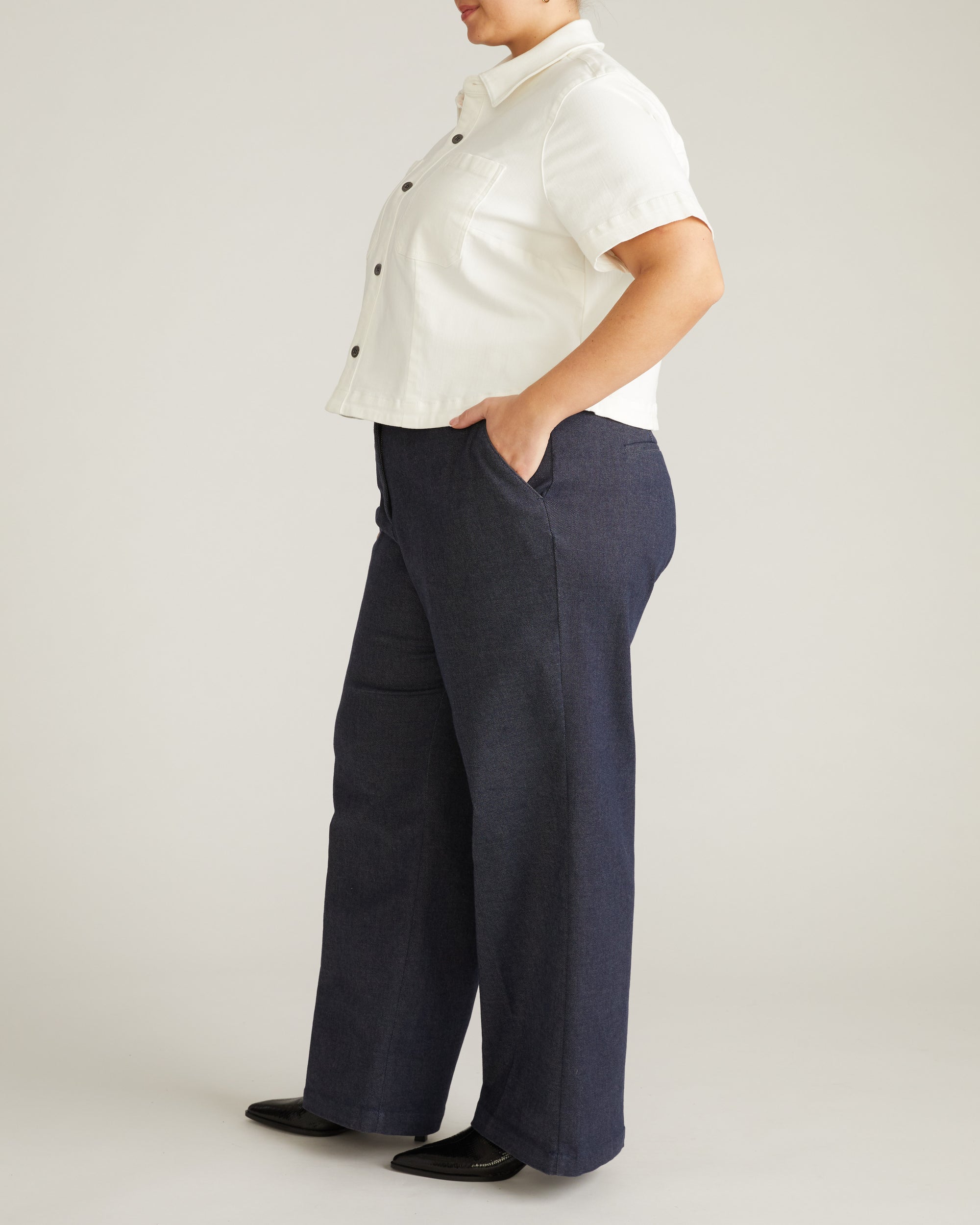 Flynn Short Sleeve Denim Shacket - White | Plus Size & Straight Size Women's Fashion | Universal Standard