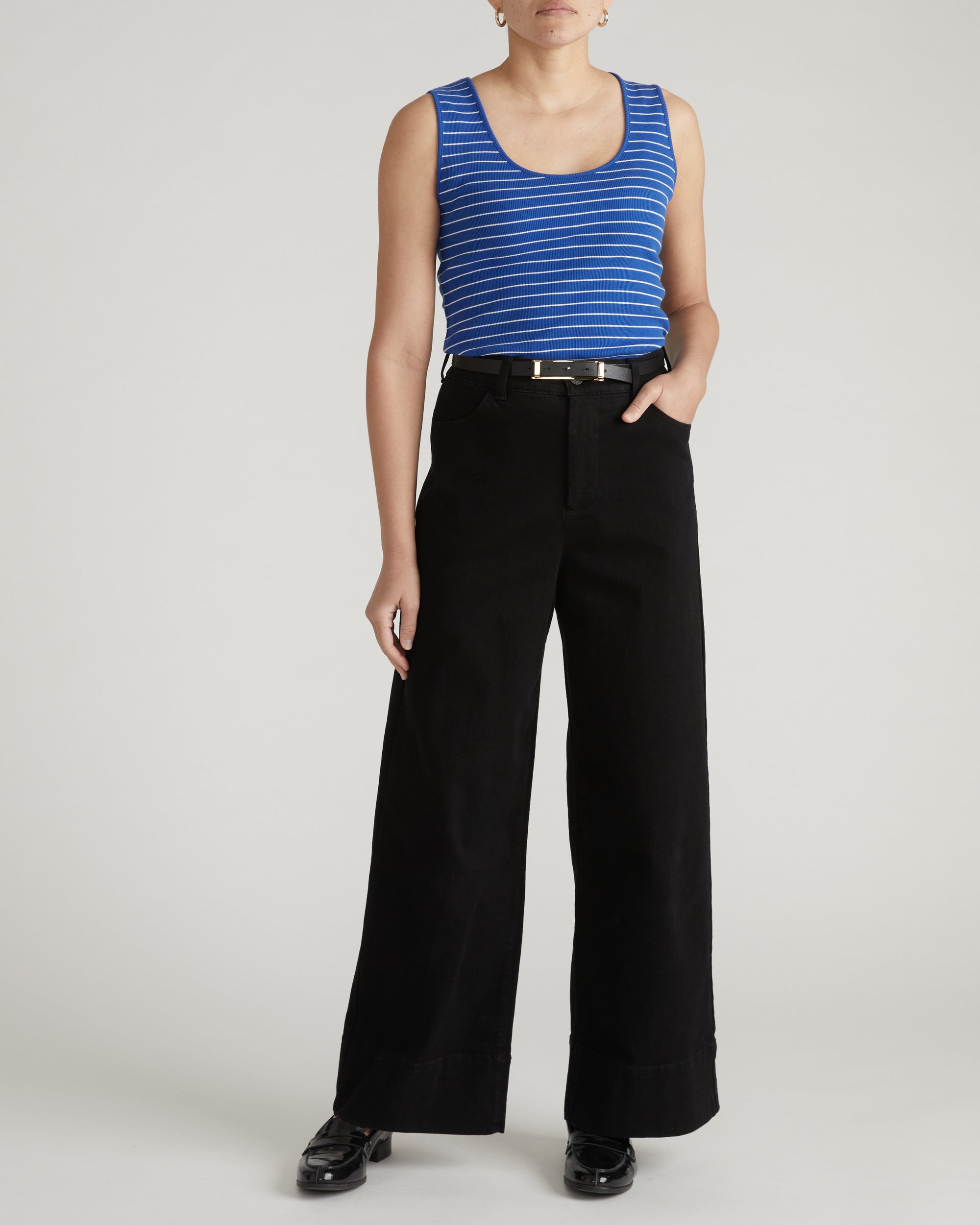 Daisy Ribbed Tank - Bright Blue/White Microstripe | Plus Size & Straight Size Women's Fashion | Universal Standard