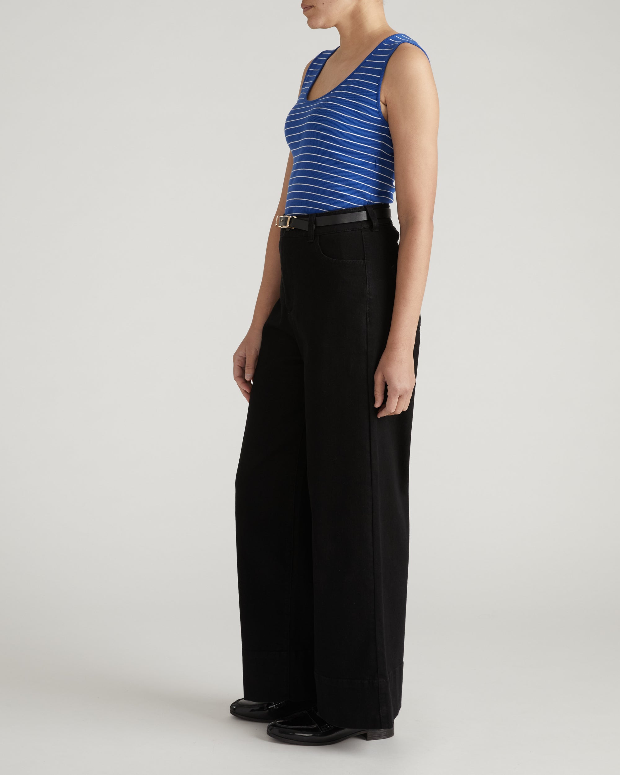 Daisy Ribbed Tank - Bright Blue/White Microstripe | Plus Size & Straight Size Women's Fashion | Universal Standard
