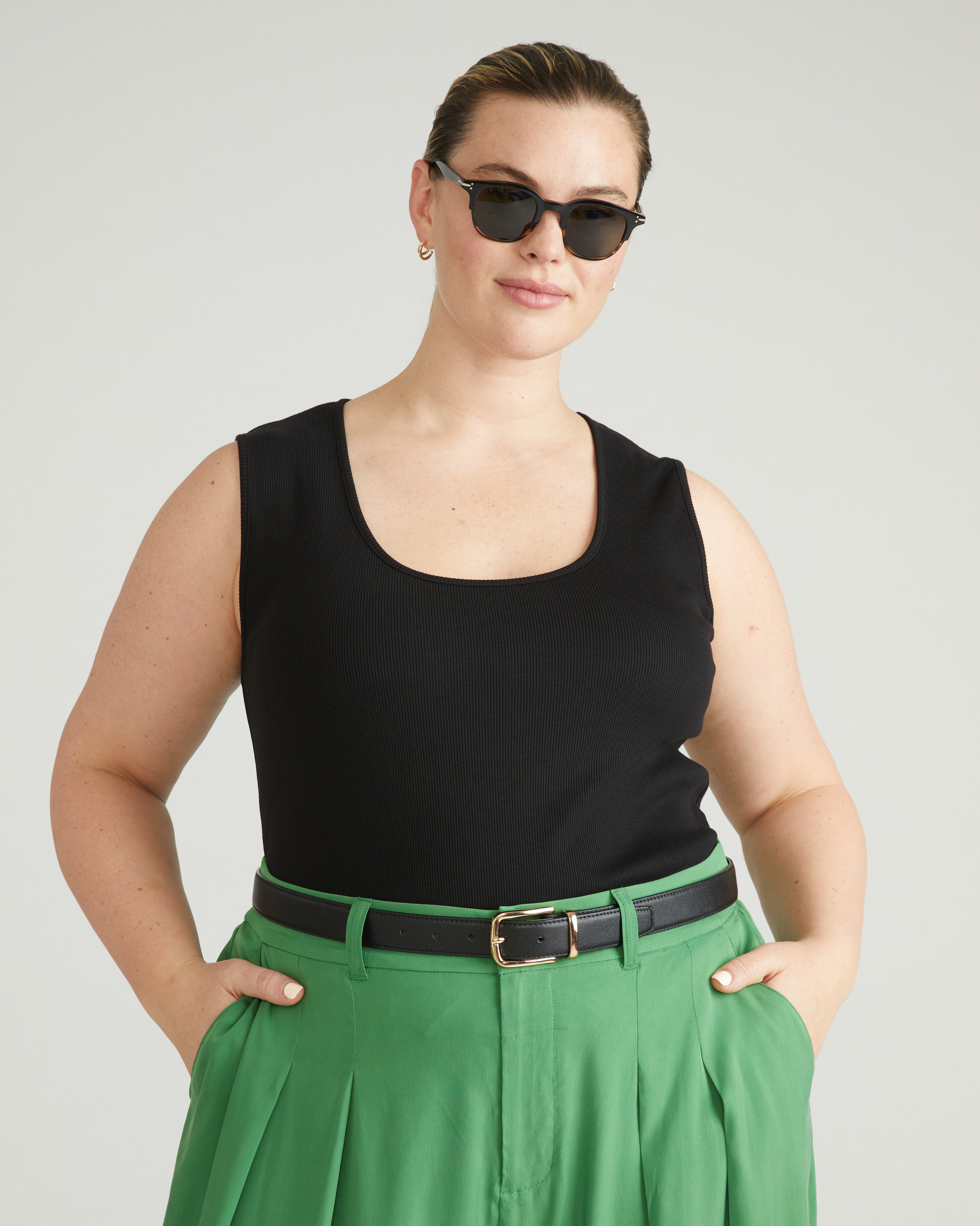 Daisy Ribbed Tank - Black