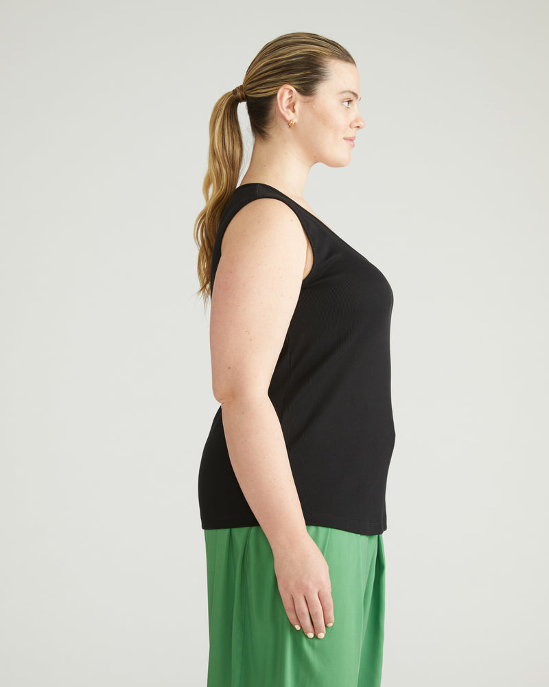 Daisy Ribbed Tank - Black