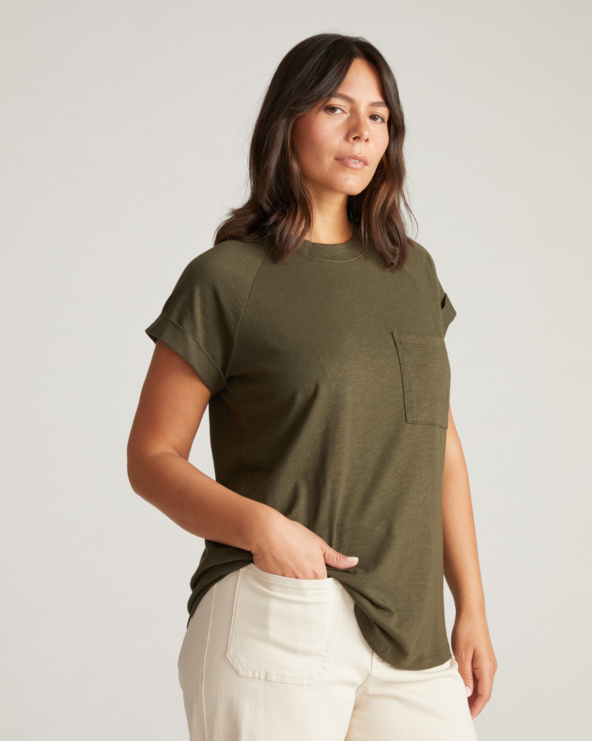 Woman wearing Light-As-Air Boy Tee - Nori from Universal Standard