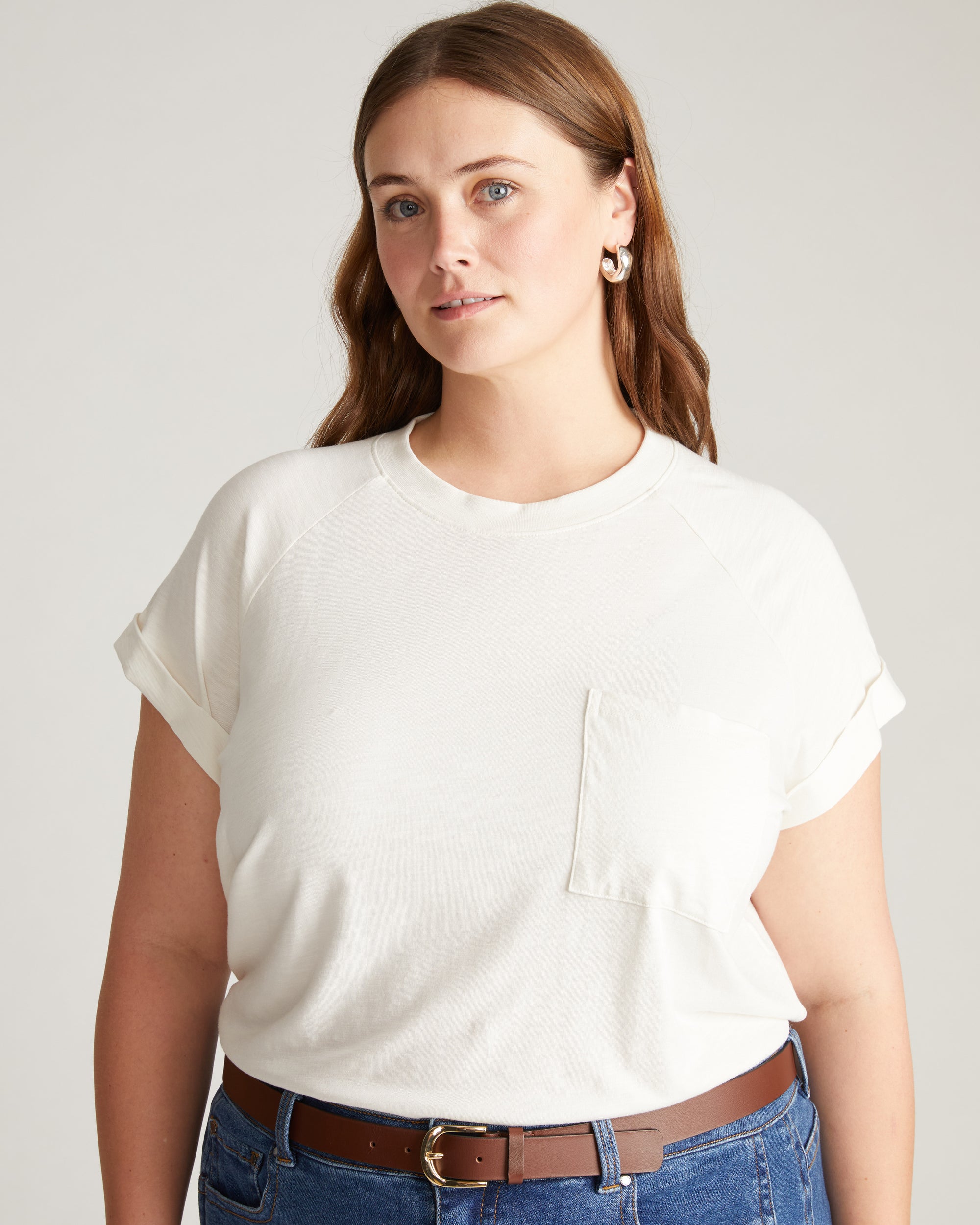 Woman wearing Light-As-Air Boy Tee - Vapor from Universal Standard