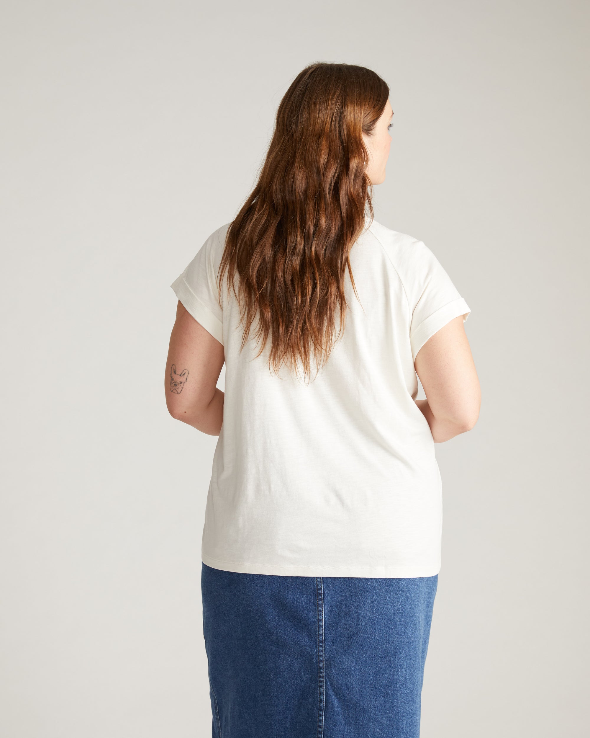 Woman wearing Light-As-Air Boy Tee - Vapor from Universal Standard