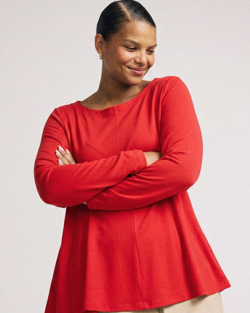 Woman wearing Cassandra Divine Jersey Top - Lipstick from Universal Standard