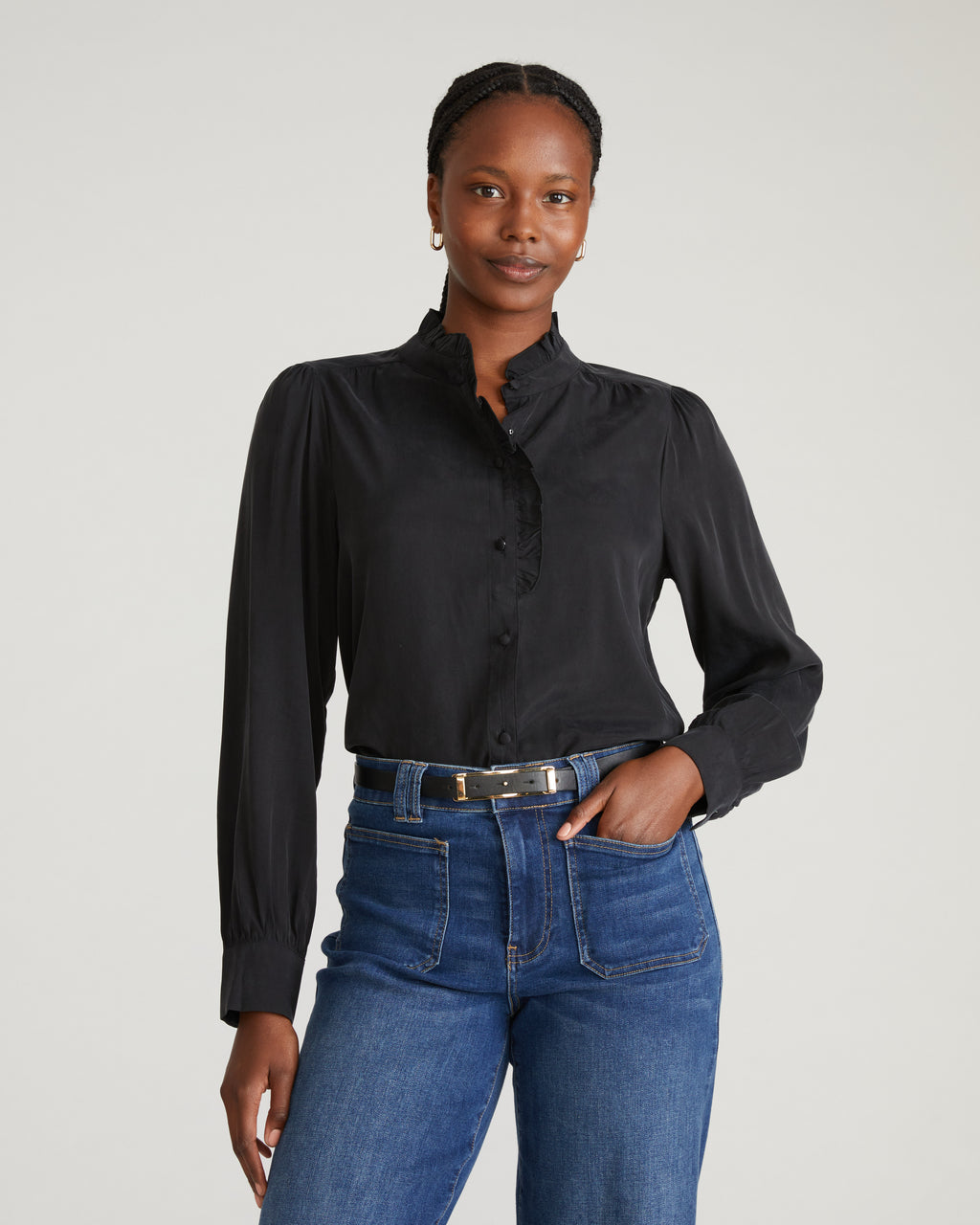 blue dress for baby girl MAVI Women's Long Sleeve Button-Up Shirt in Black