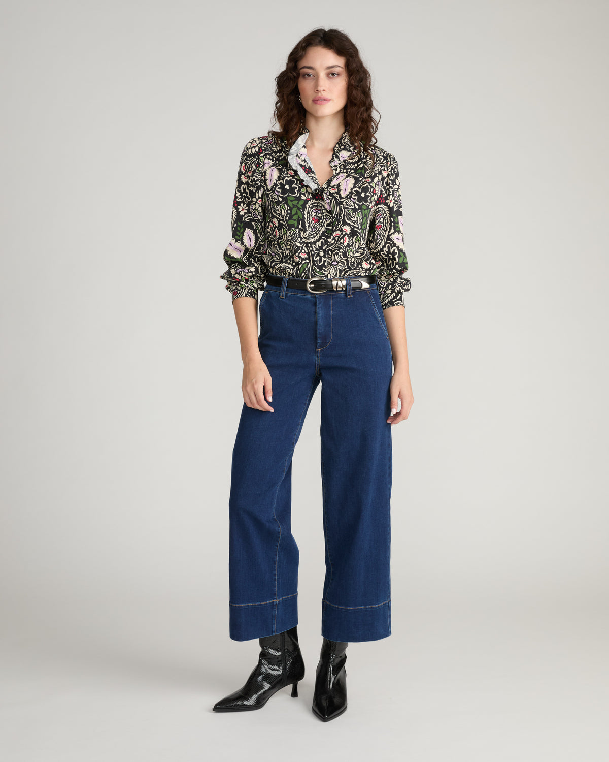 Endora Stretch Cupro Blouse - Black Forest Print