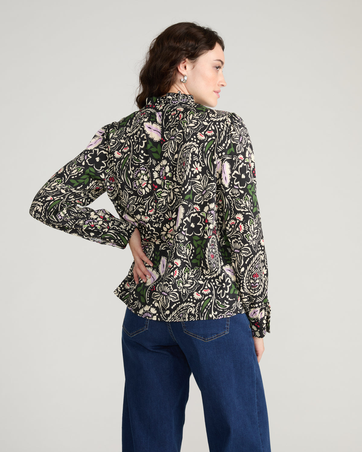 Endora Stretch Cupro Blouse - Black Forest Print