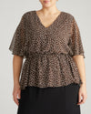 Milou V-Neck Peplum Chiffon Top - Brown/White Dot Print