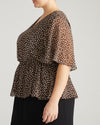 Milou V-Neck Peplum Chiffon Top - Brown/White Dot Print