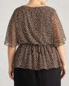 Milou V-Neck Peplum Chiffon Top - Brown/White Dot Print