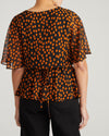 Milou V-Neck Peplum Chiffon Top - Black/Orange Dot Print