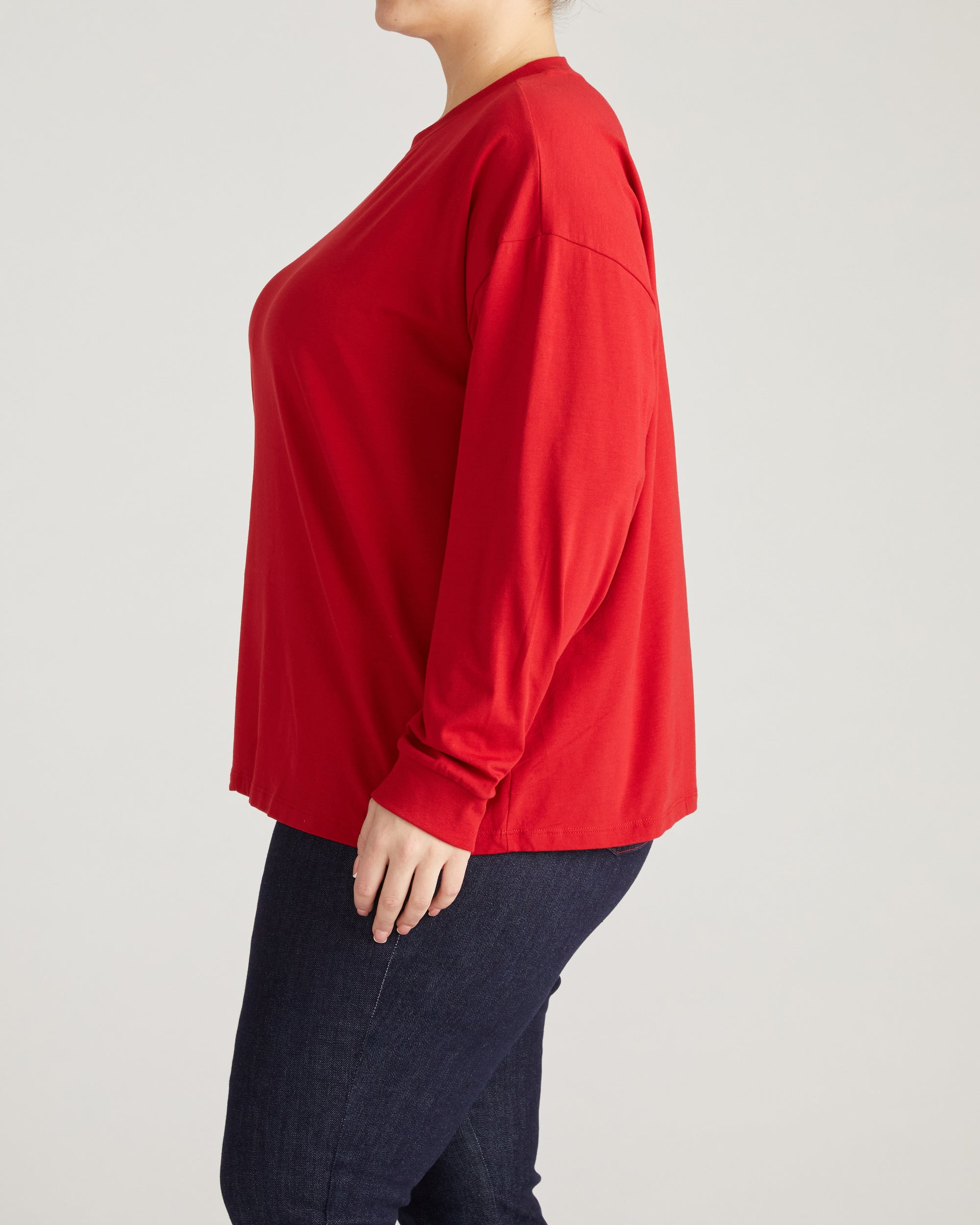 Long Sleeve Relaxed Tee - Ruby Red