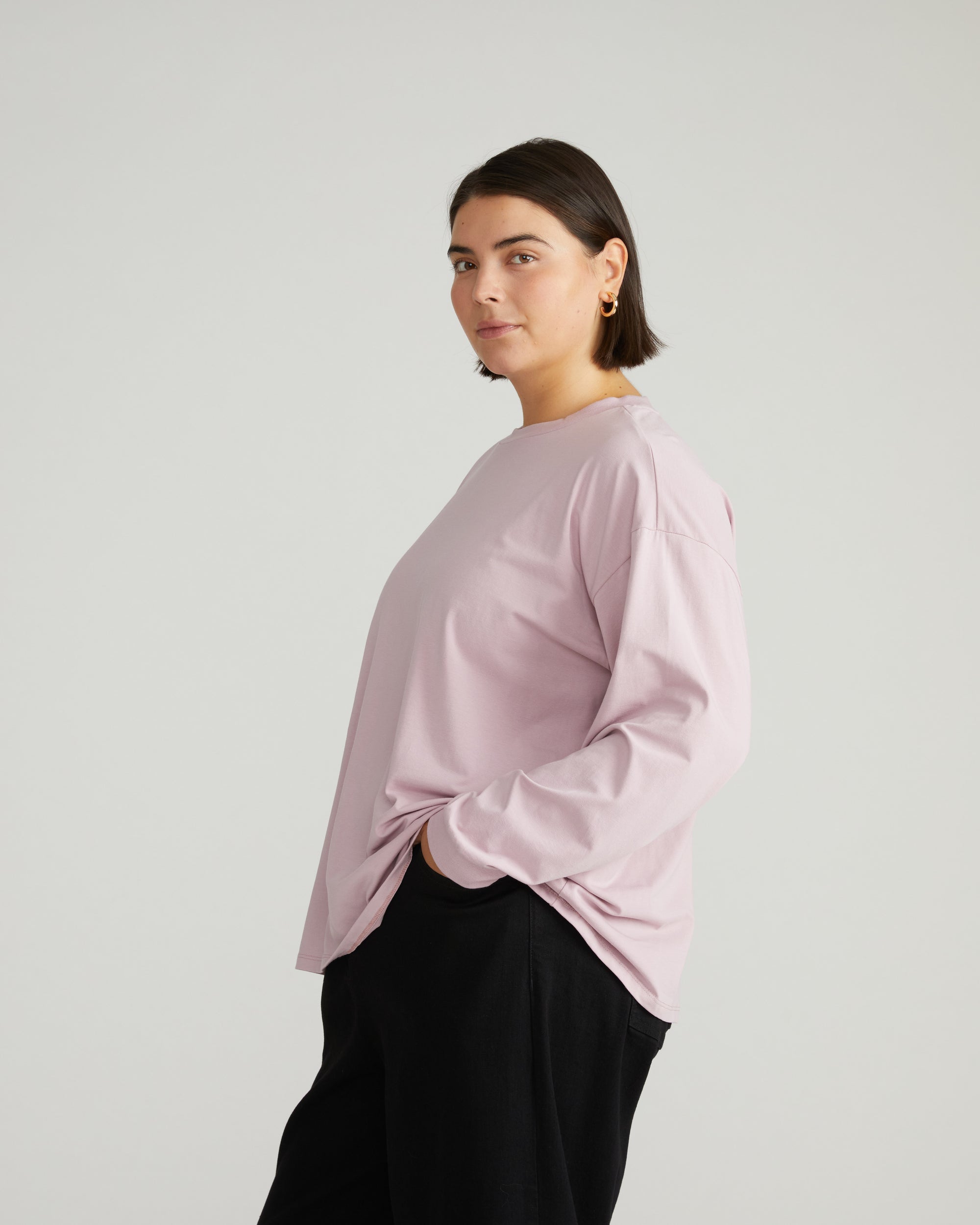 Long Sleeve Relaxed Tee - Pale Mauve