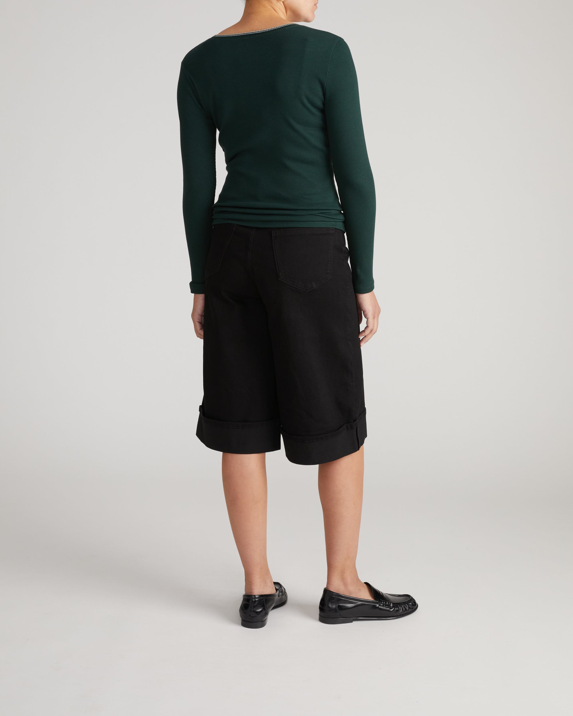 Henley Long Sleeve Ribbed Tee - Forest Green/Striped Trim | Plus Size & Straight Size Women's Fashion | Universal Standard