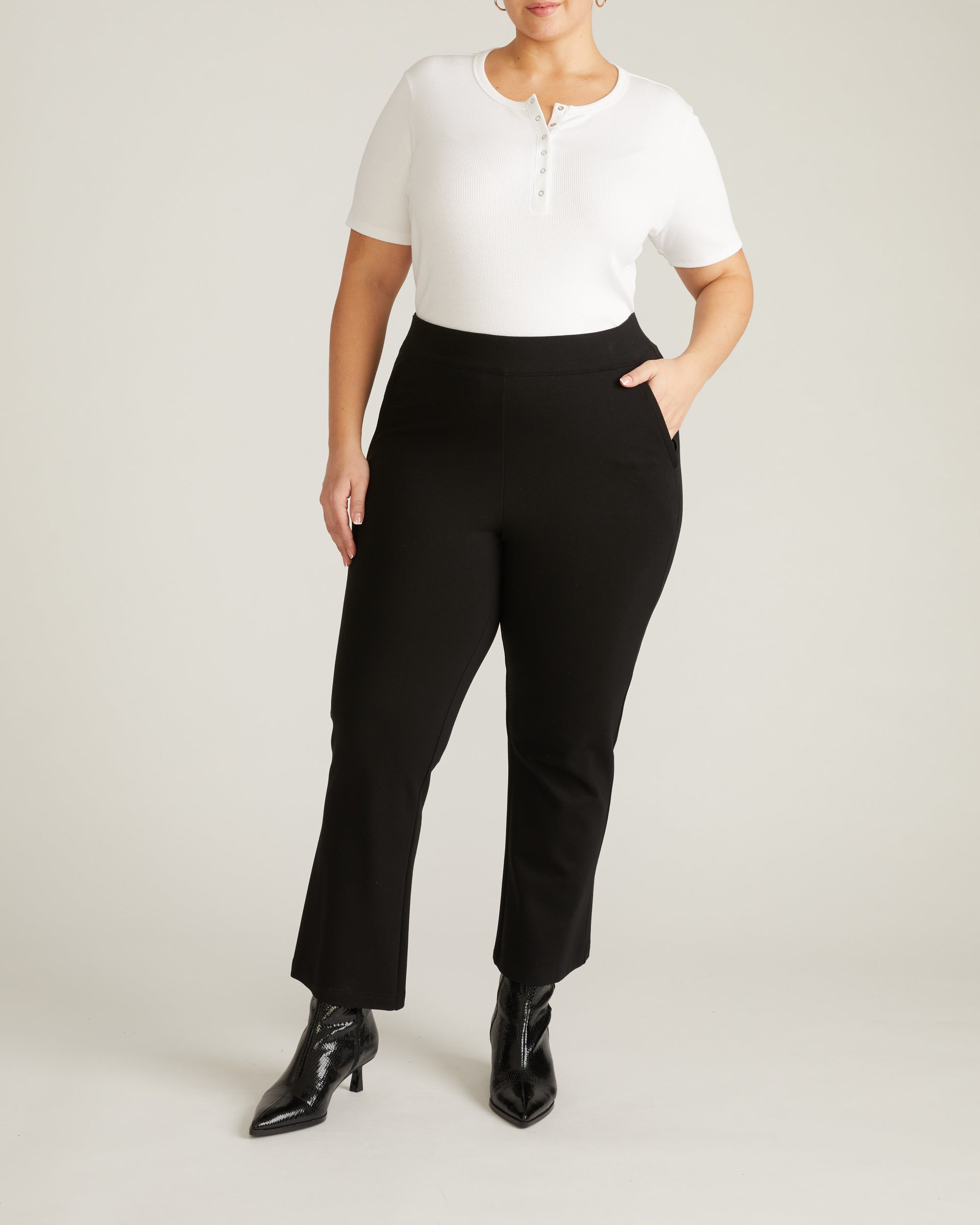 Woman wearing Henley Short Sleeve Ribbed Tee - White from Universal Standard