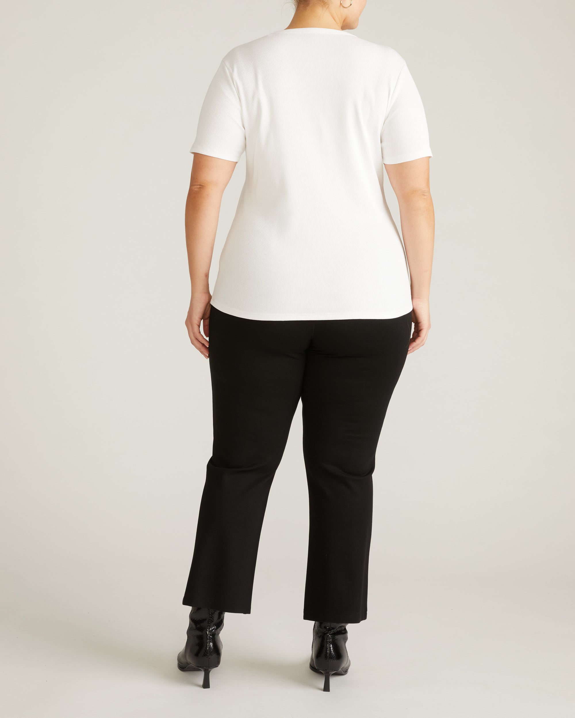 Woman wearing Henley Short Sleeve Ribbed Tee - White from Universal Standard