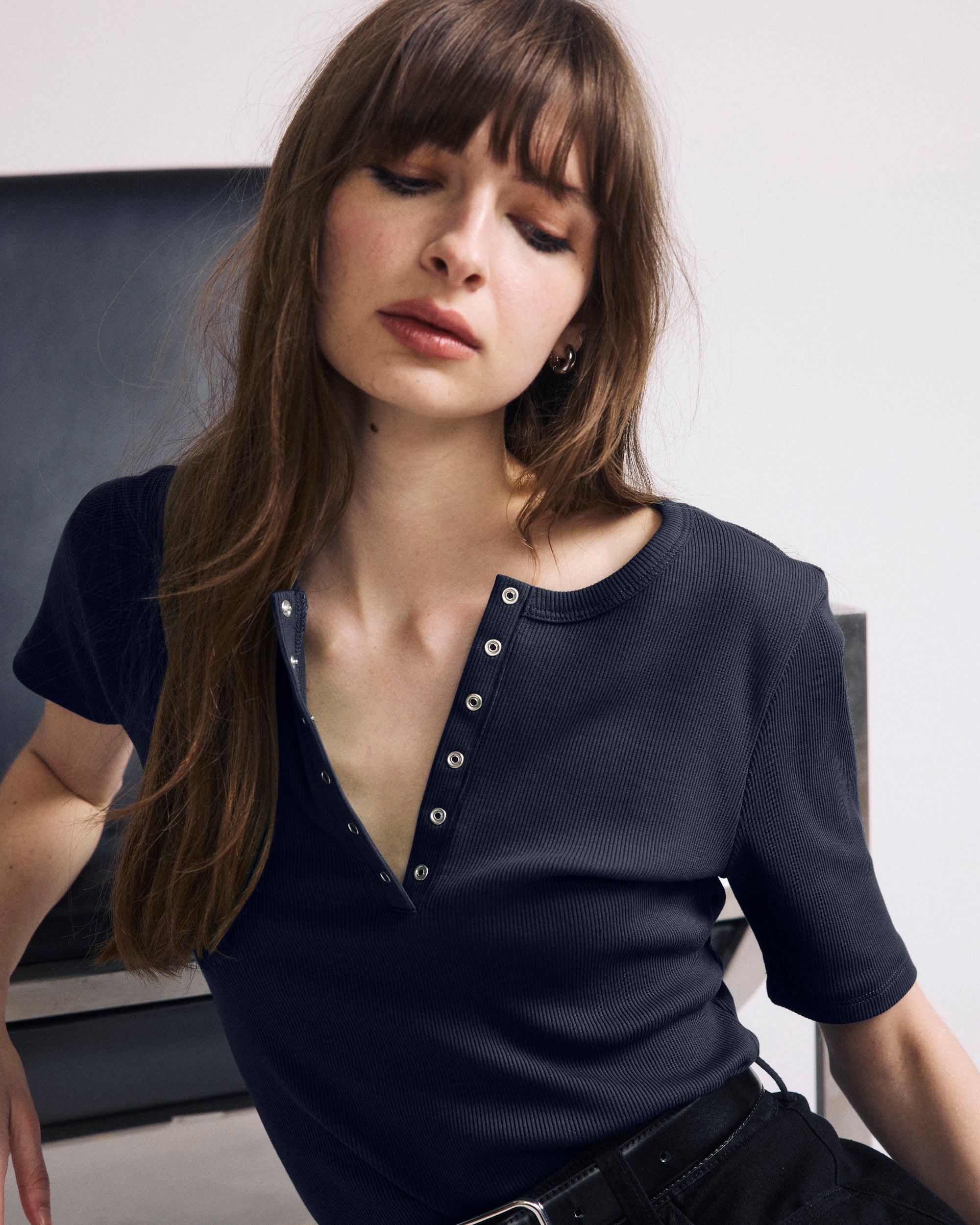 Henley Short Sleeve Ribbed Tee - Navy | Plus Size & Straight Size Women's Fashion | Universal Standard