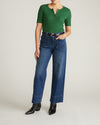 Woman wearing Henley Short Sleeve Ribbed Tee - Green Park from Universal Standard