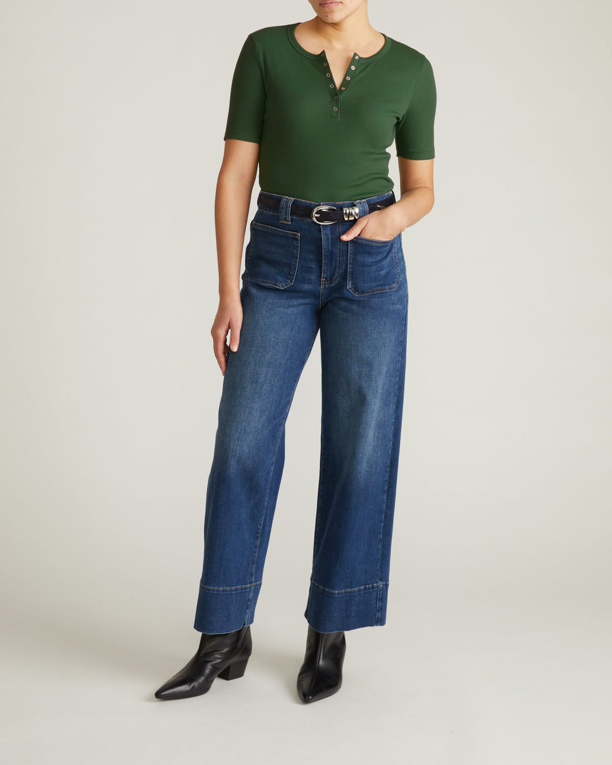 Henley Short Sleeve Ribbed Tee - Green Park | Plus Size & Straight Size Women's Fashion | Universal Standard