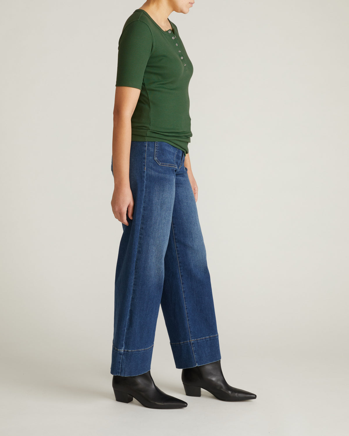 Henley Short Sleeve Ribbed Tee - Green Park | Plus Size & Straight Size Women's Fashion | Universal Standard