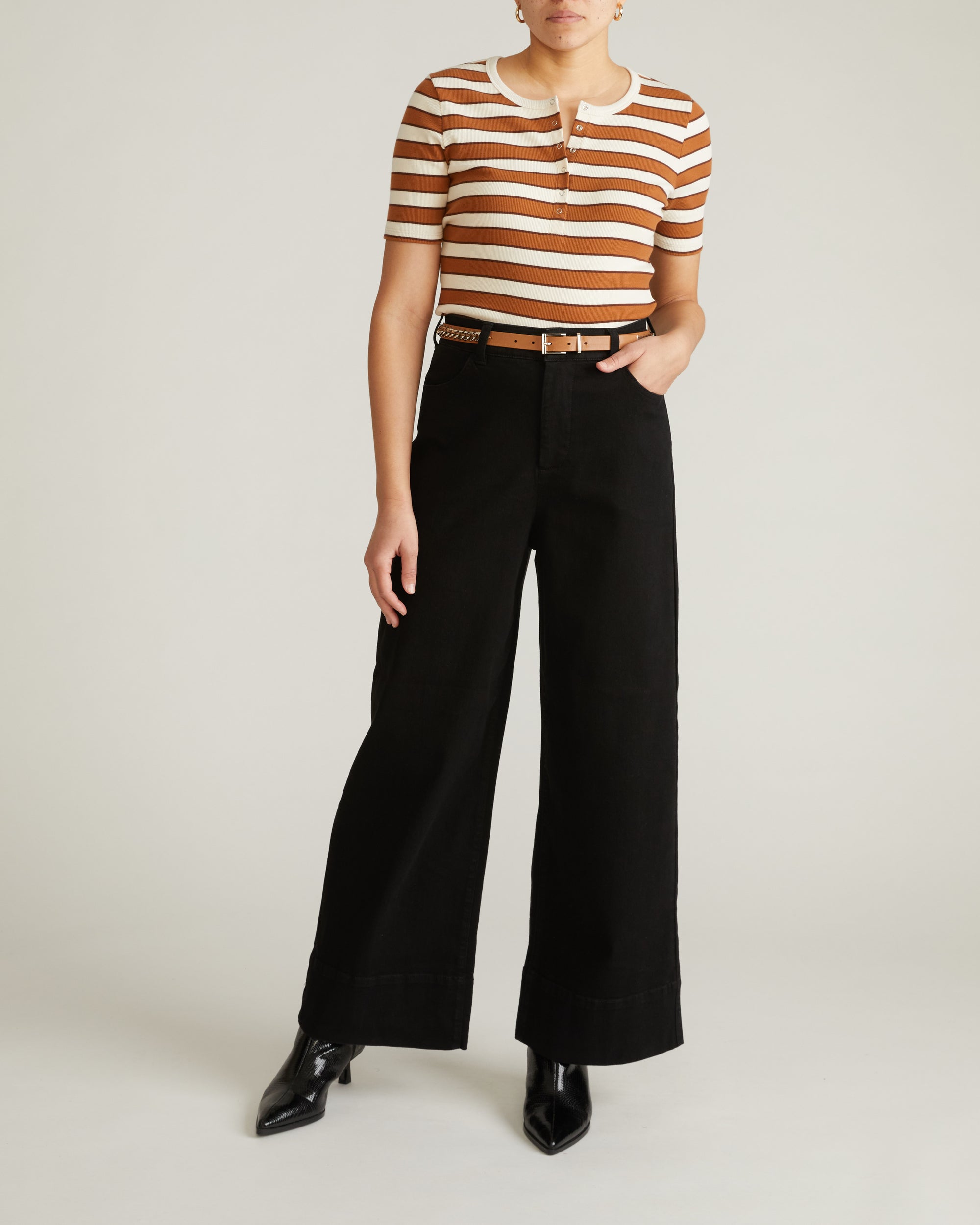 Henley Short Sleeve Ribbed Tee - Baker Street Stripe | Plus Size & Straight Size Women's Fashion | Universal Standard