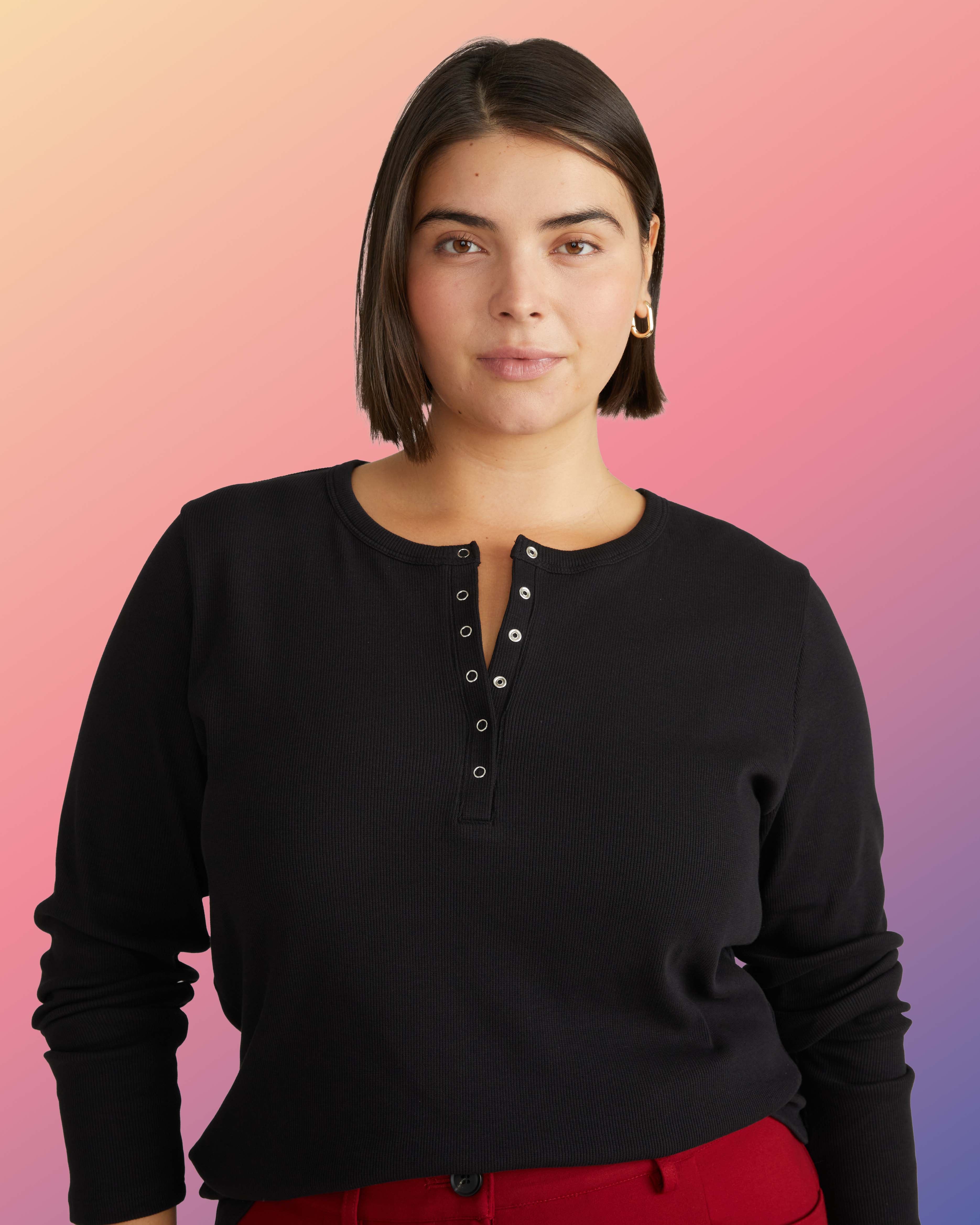 Henley Long Sleeve Ribbed Tee - Black | Plus Size & Straight Size Women's Fashion | Universal Standard