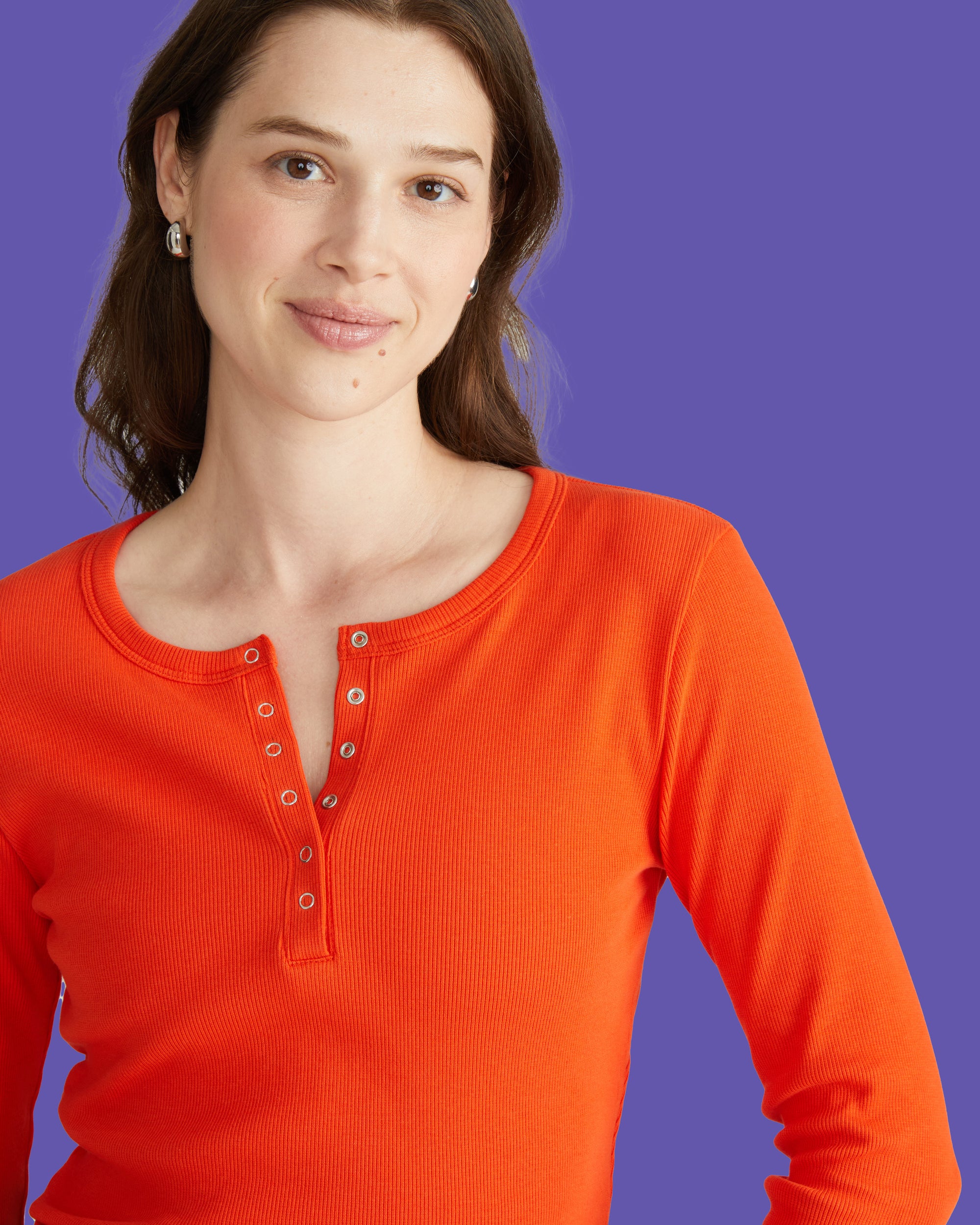 Henley Long Sleeve Ribbed Tee - Poppy