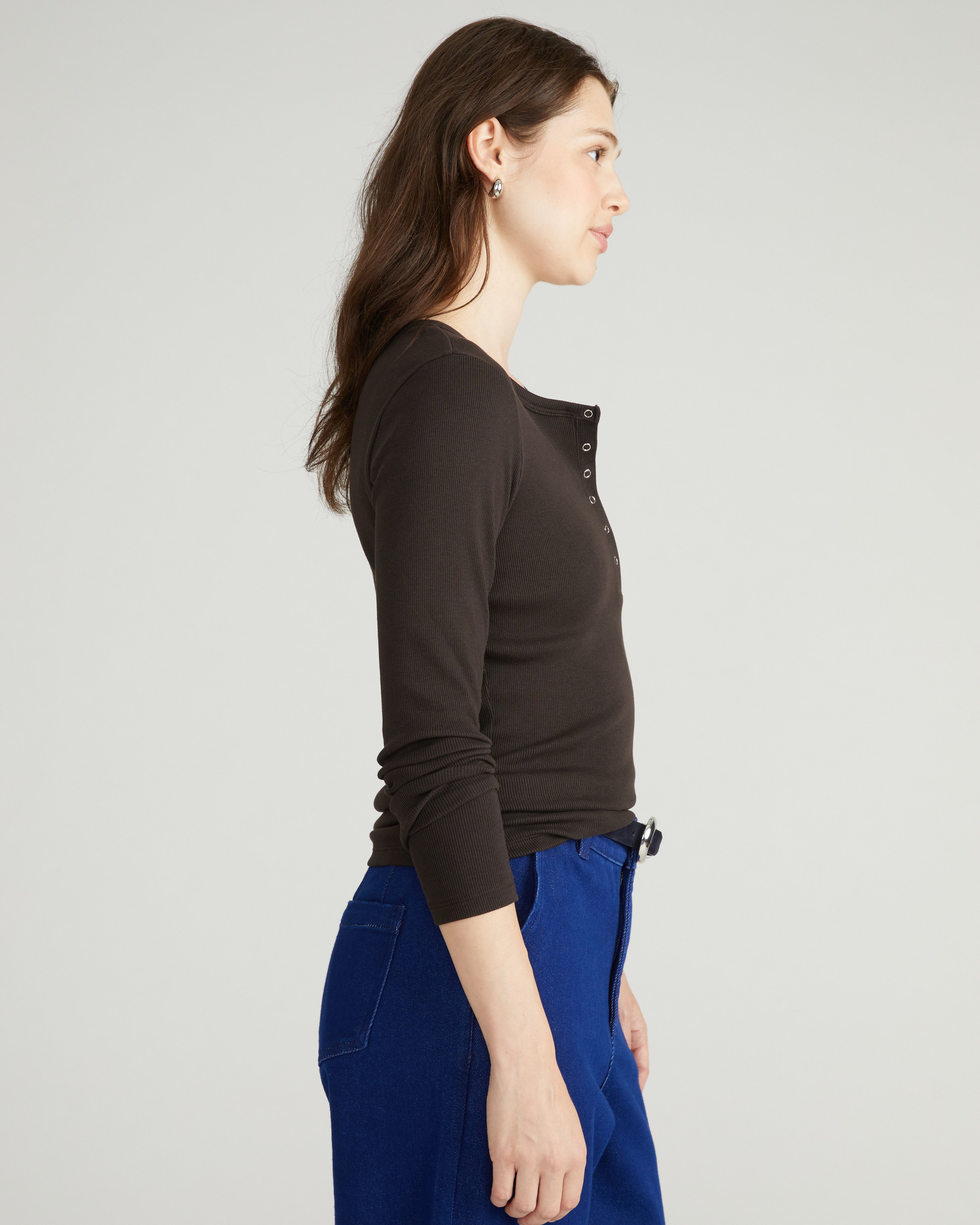 Henley Long Sleeve Ribbed Tee - Espresso – Universal Standard