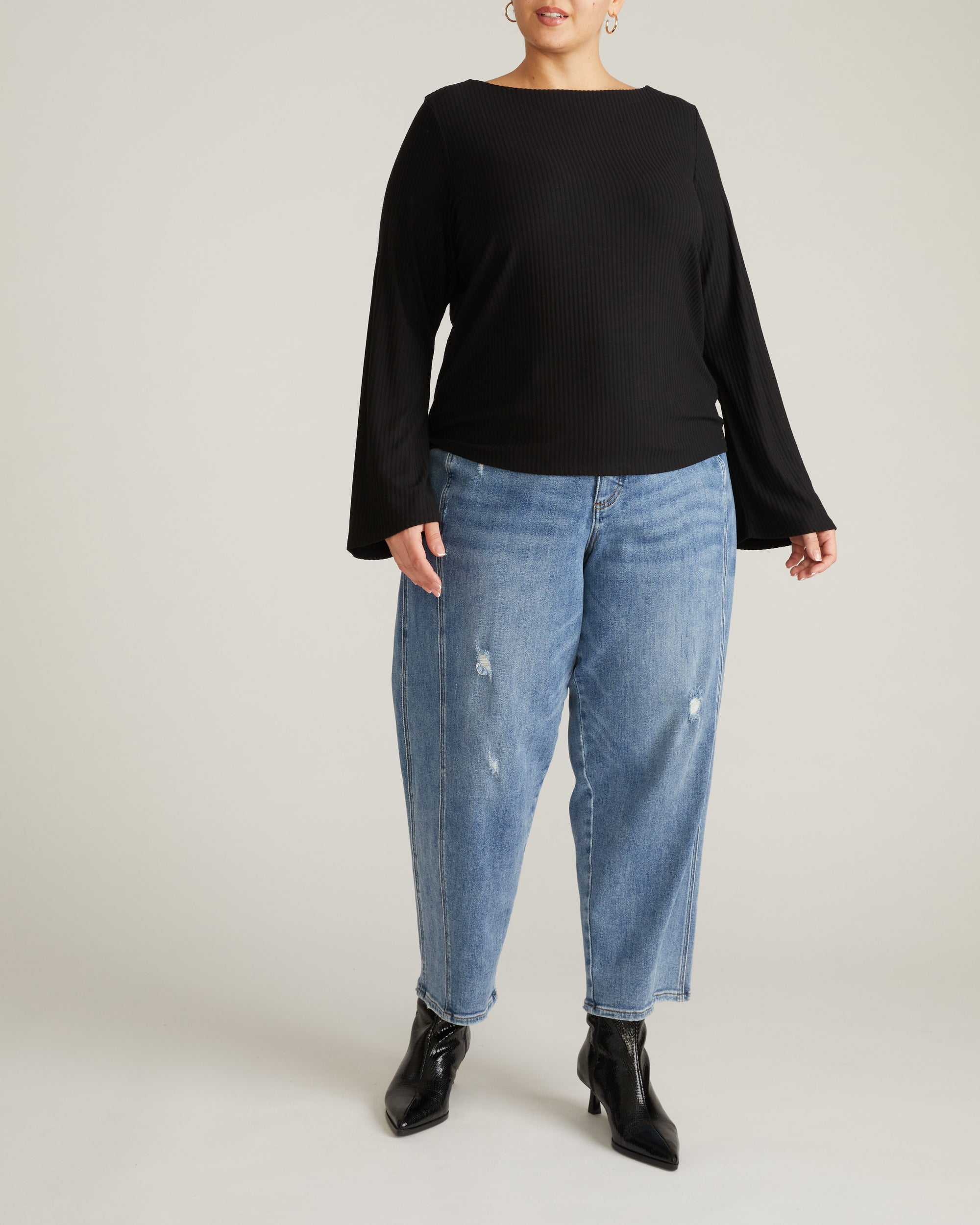 Yasmin Flare Sleeve Ribbed Top - Black | Plus Size & Straight Size Women's Fashion | Universal Standard