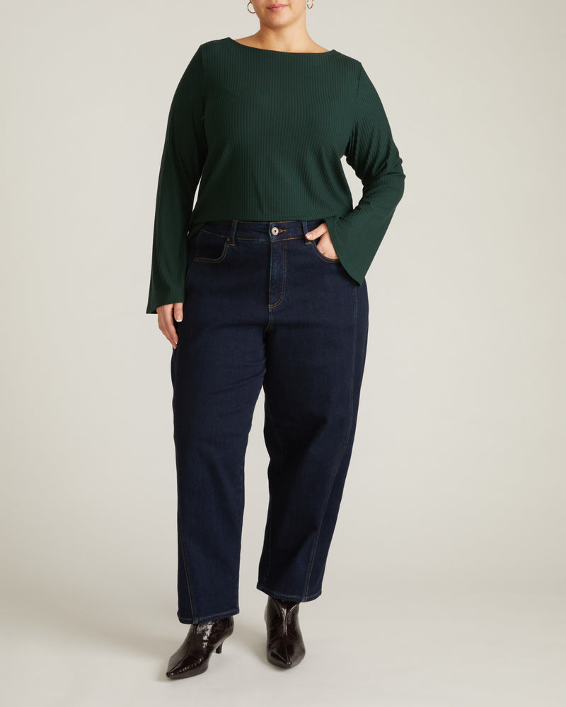 Yasmin Flare Sleeve Ribbed Top - Forest Green | Plus Size & Straight Size Women's Fashion | Universal Standard