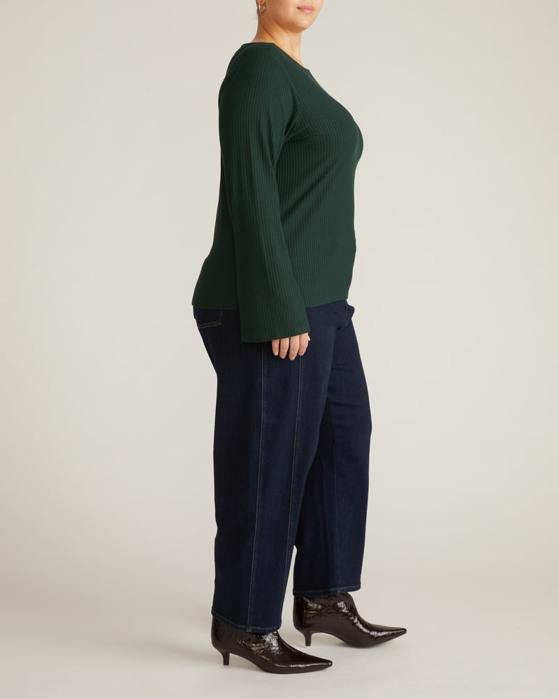 Yasmin Flare Sleeve Ribbed Top - Forest Green | Plus Size & Straight Size Women's Fashion | Universal Standard