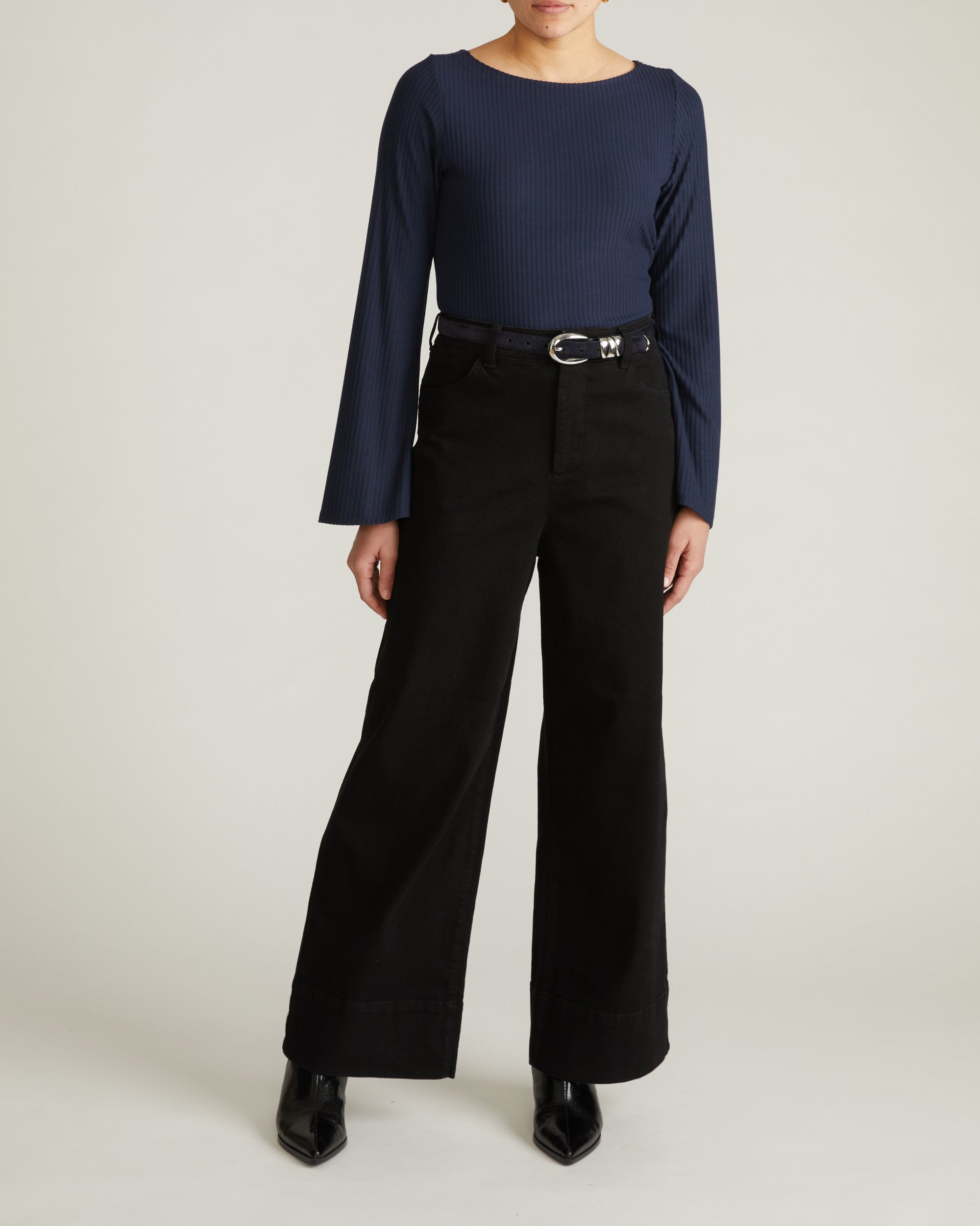 Yasmin Flare Sleeve Ribbed Top - Midnight | Plus Size & Straight Size Women's Fashion | Universal Standard