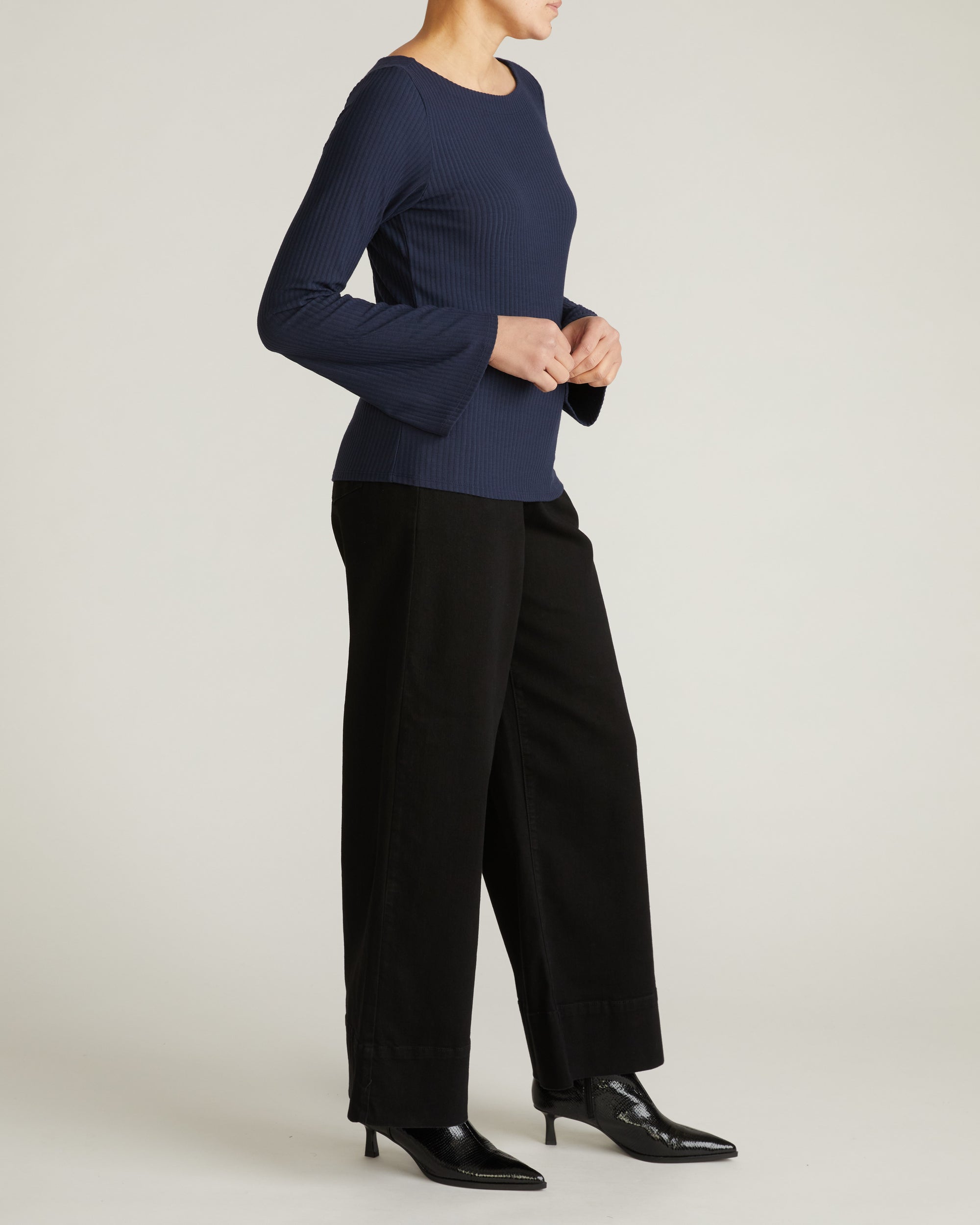 Yasmin Flare Sleeve Ribbed Top - Midnight | Plus Size & Straight Size Women's Fashion | Universal Standard