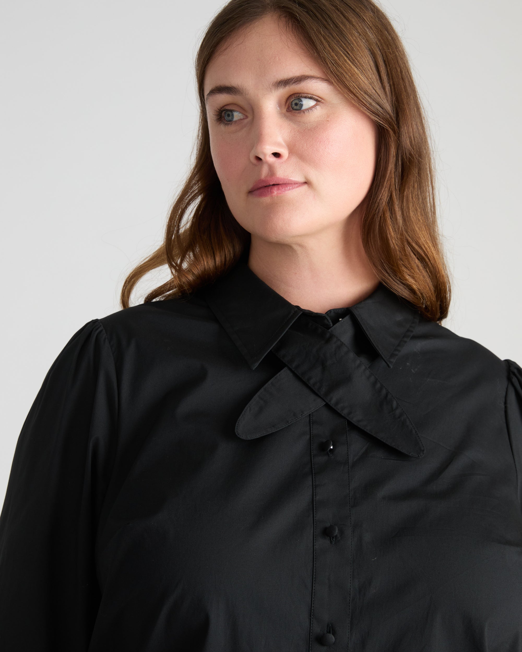 Janet Tie-Neck Cotton Poplin Shirt - Black | Plus Size & Straight Size Women's Fashion | Universal Standard