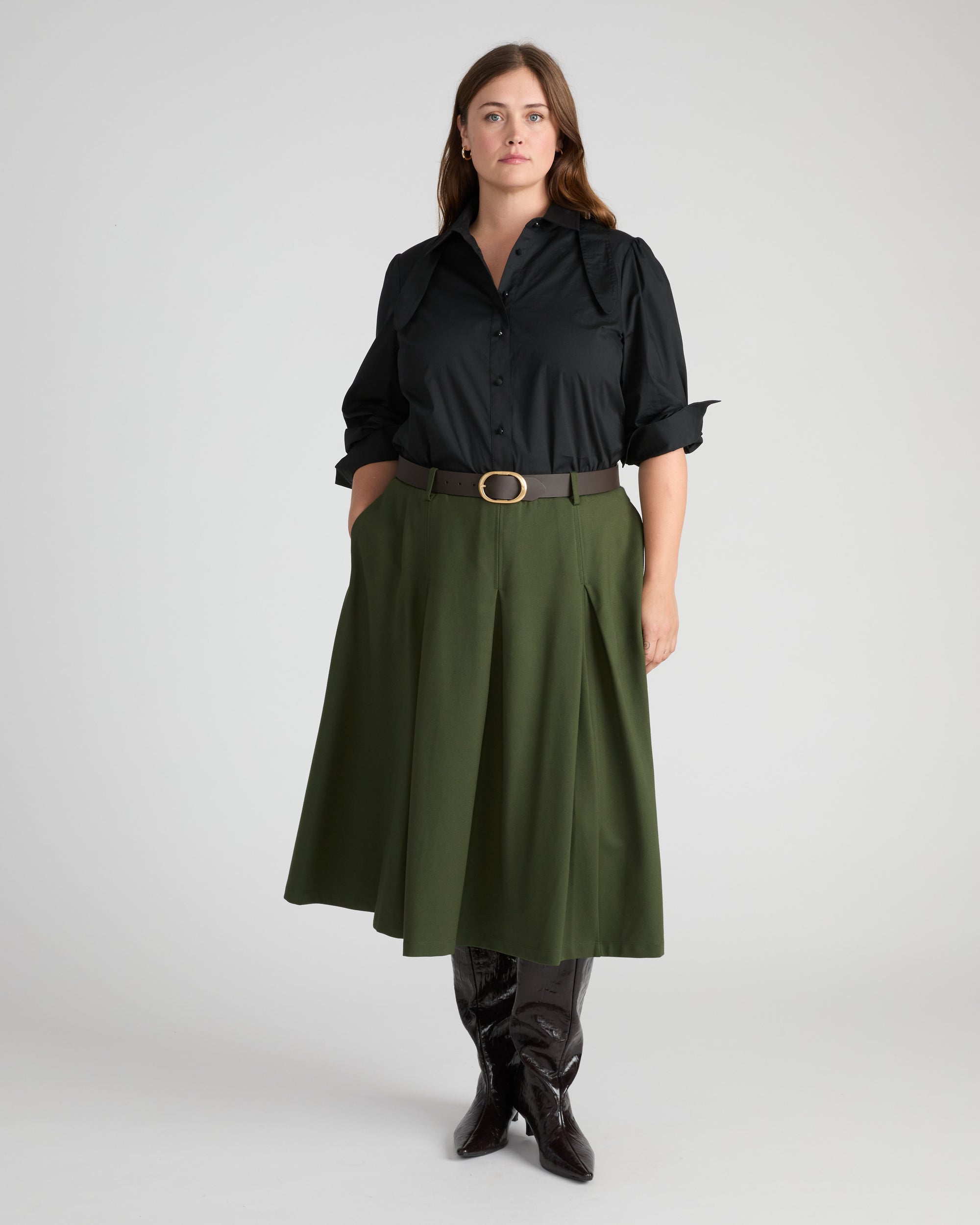 Janet Tie-Neck Cotton Poplin Shirt - Black | Plus Size & Straight Size Women's Fashion | Universal Standard