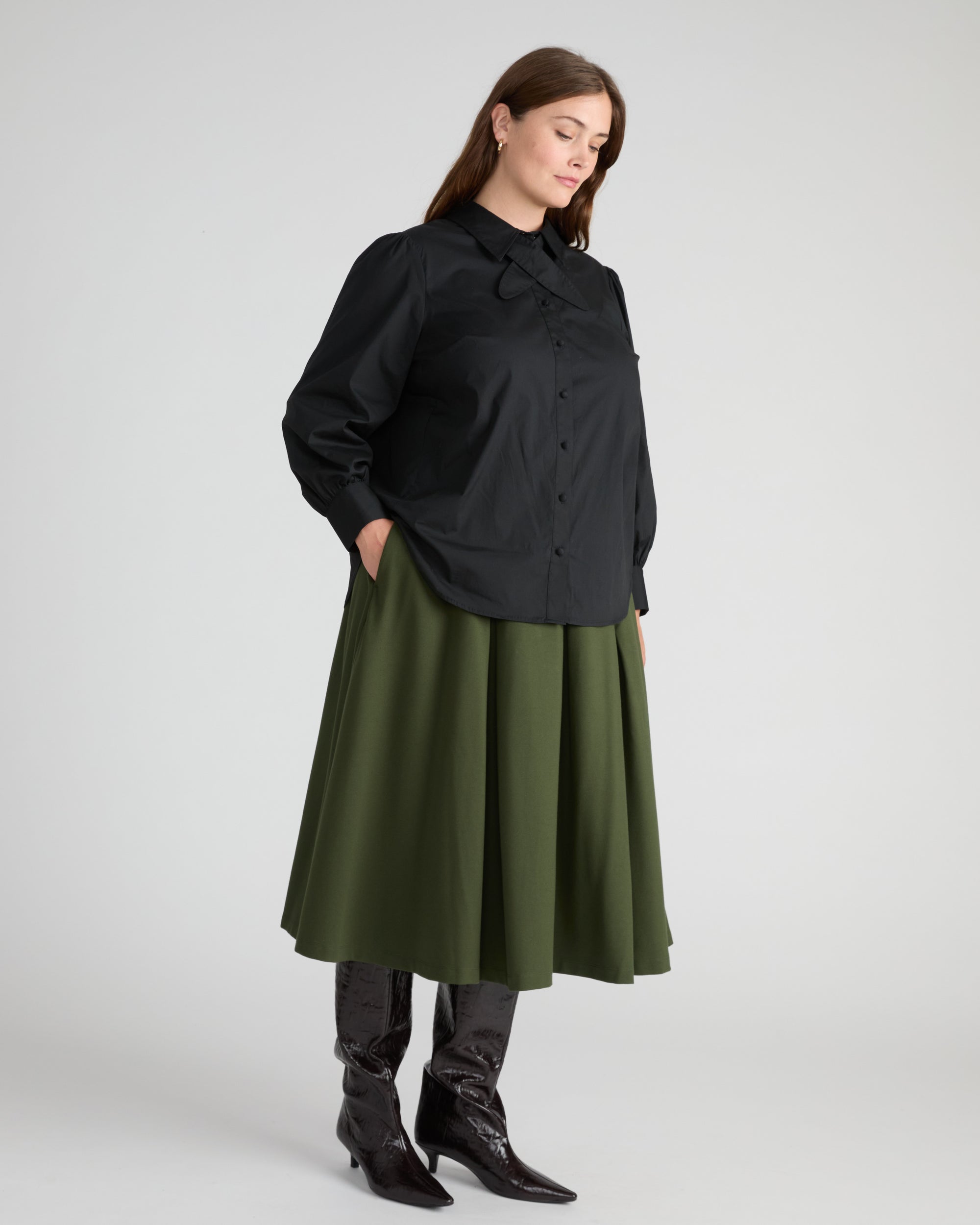 Janet Tie-Neck Cotton Poplin Shirt - Black | Plus Size & Straight Size Women's Fashion | Universal Standard