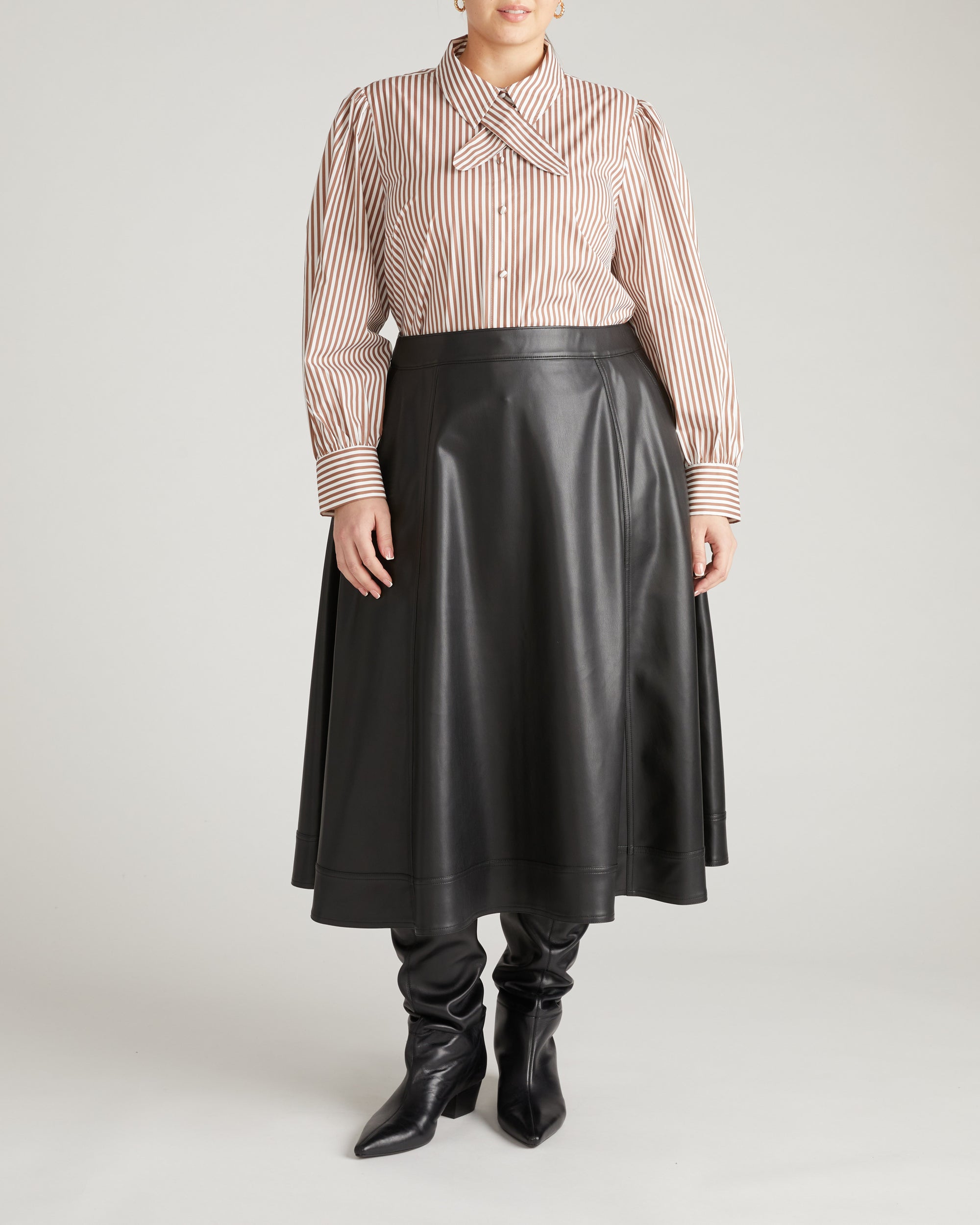 Janet Tie-Neck Cotton Poplin Shirt - Allspice/White Stripe