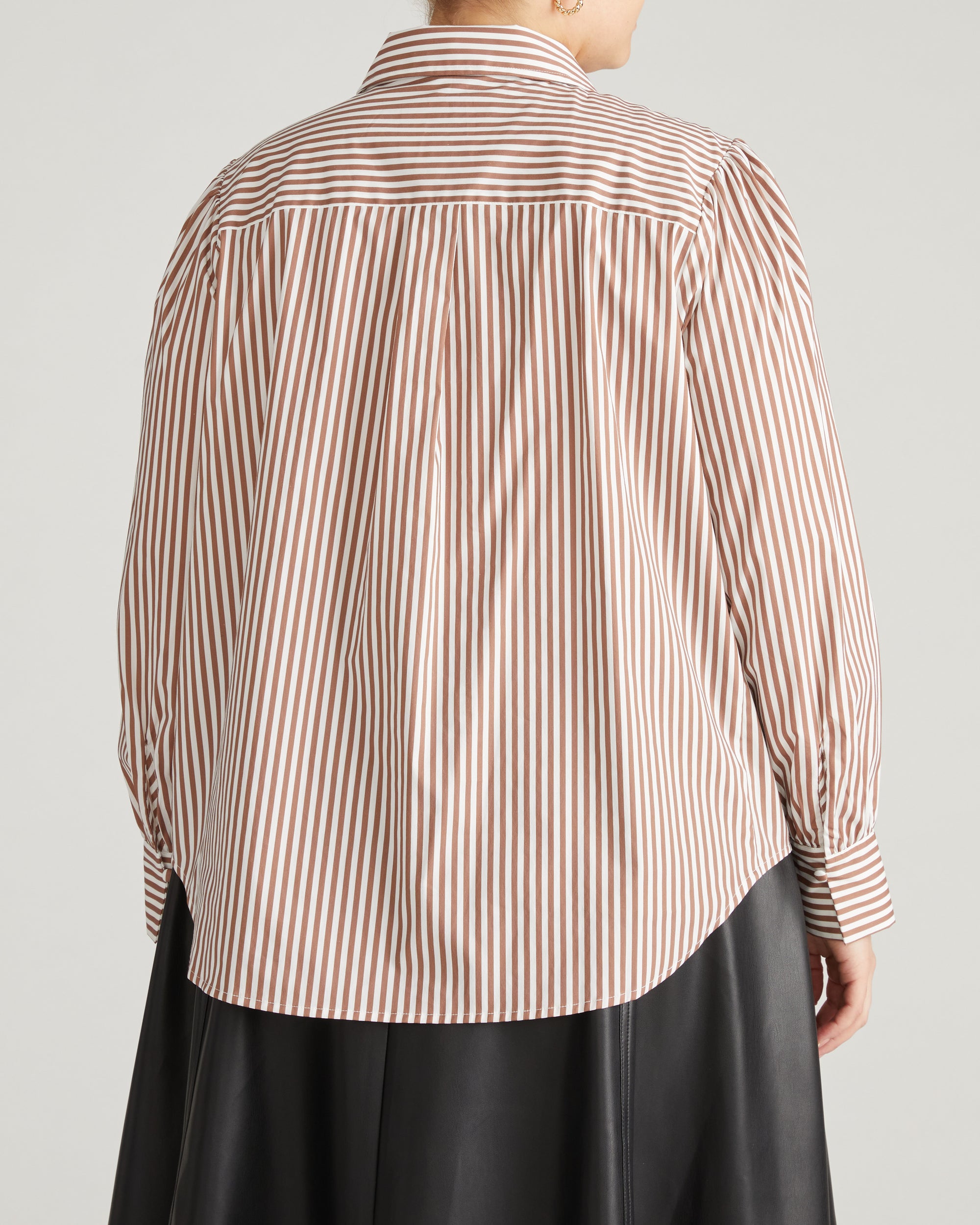 Janet Tie-Neck Cotton Poplin Shirt - Allspice/White Stripe