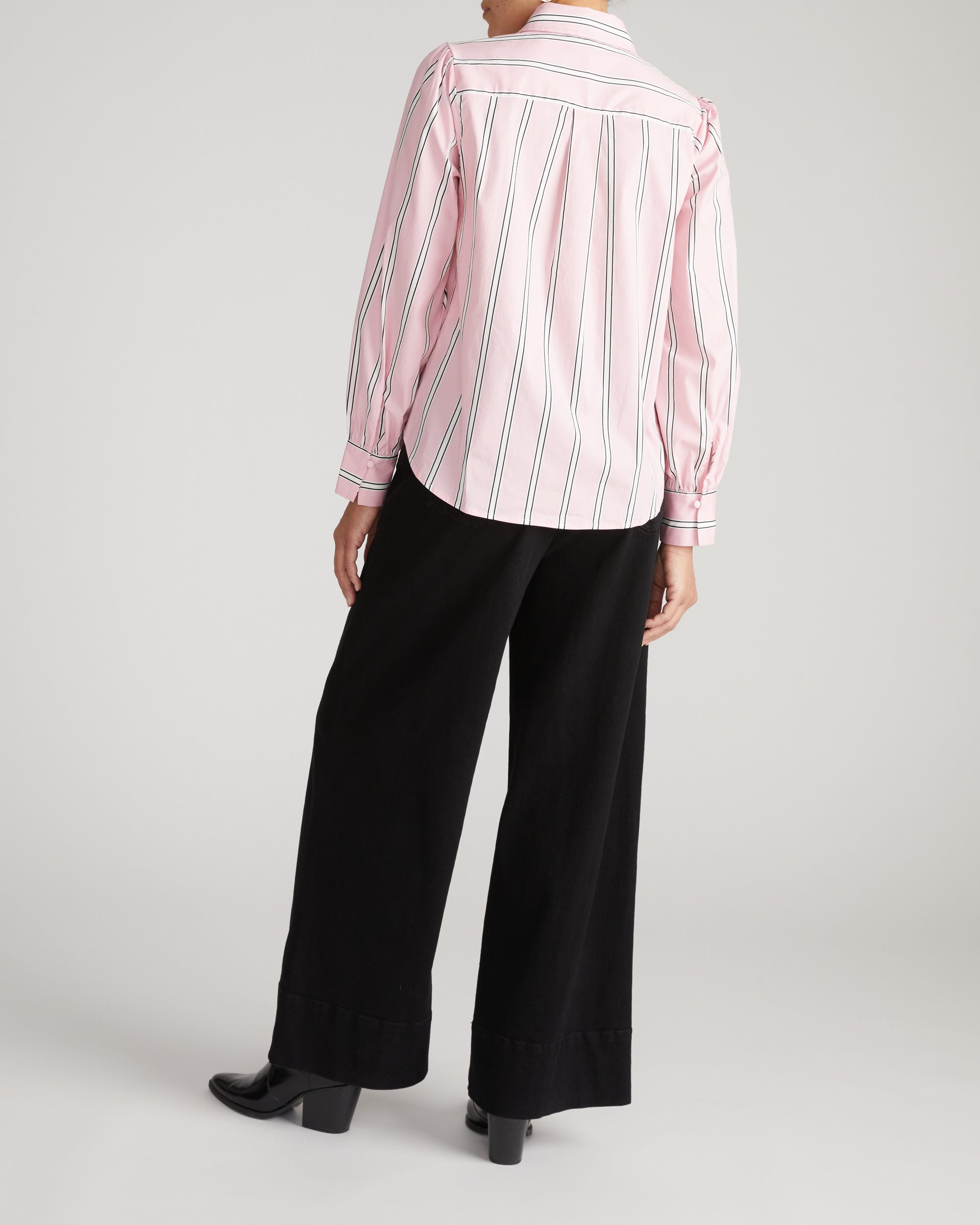 Janet Tie-Neck Cotton Poplin Shirt - Pink Horizon Stripe | Plus Size & Straight Size Women's Fashion | Universal Standard