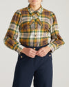 Janet Tie-Neck Cotton Poplin Shirt - Brown Plaid