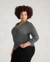 Tau Wrap Neck Liquid Jersey Top - Dark Gray Heather