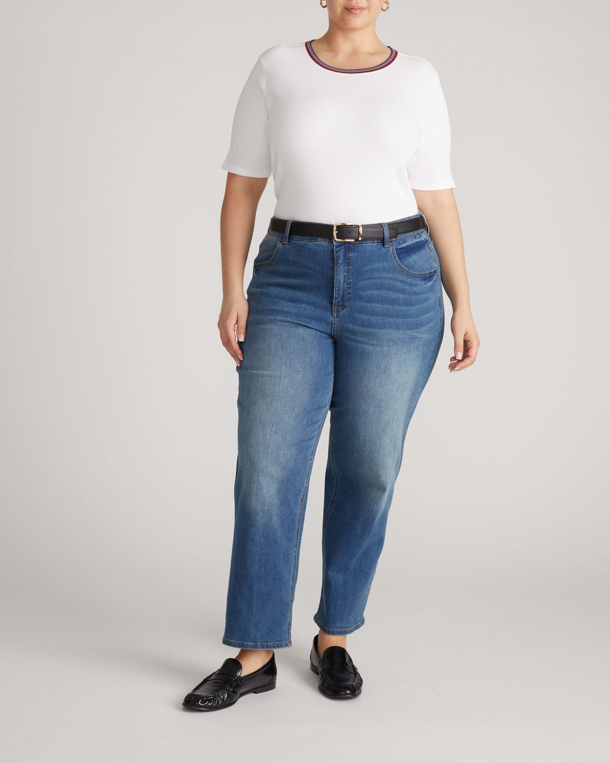 Classic Ribbed Tee - White/Striped Trim | Plus Size & Straight Size Women's Fashion | Universal Standard