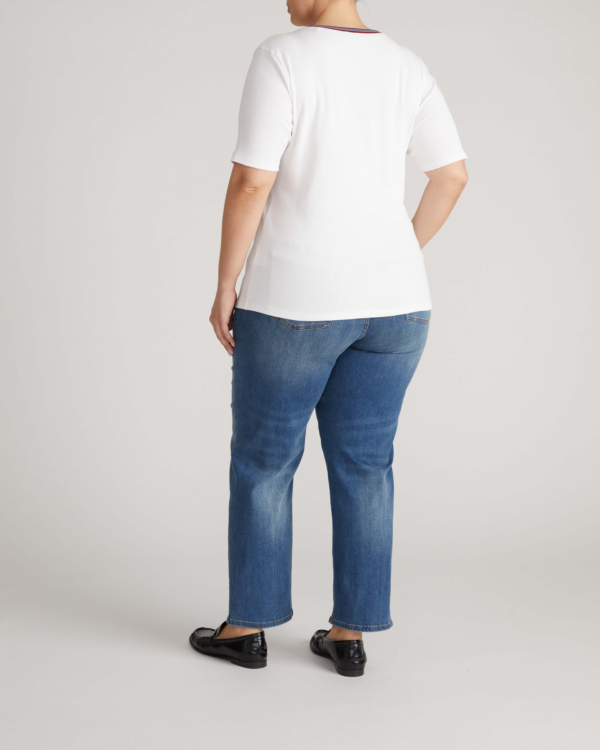 Classic Ribbed Tee - White/Striped Trim | Plus Size & Straight Size Women's Fashion | Universal Standard