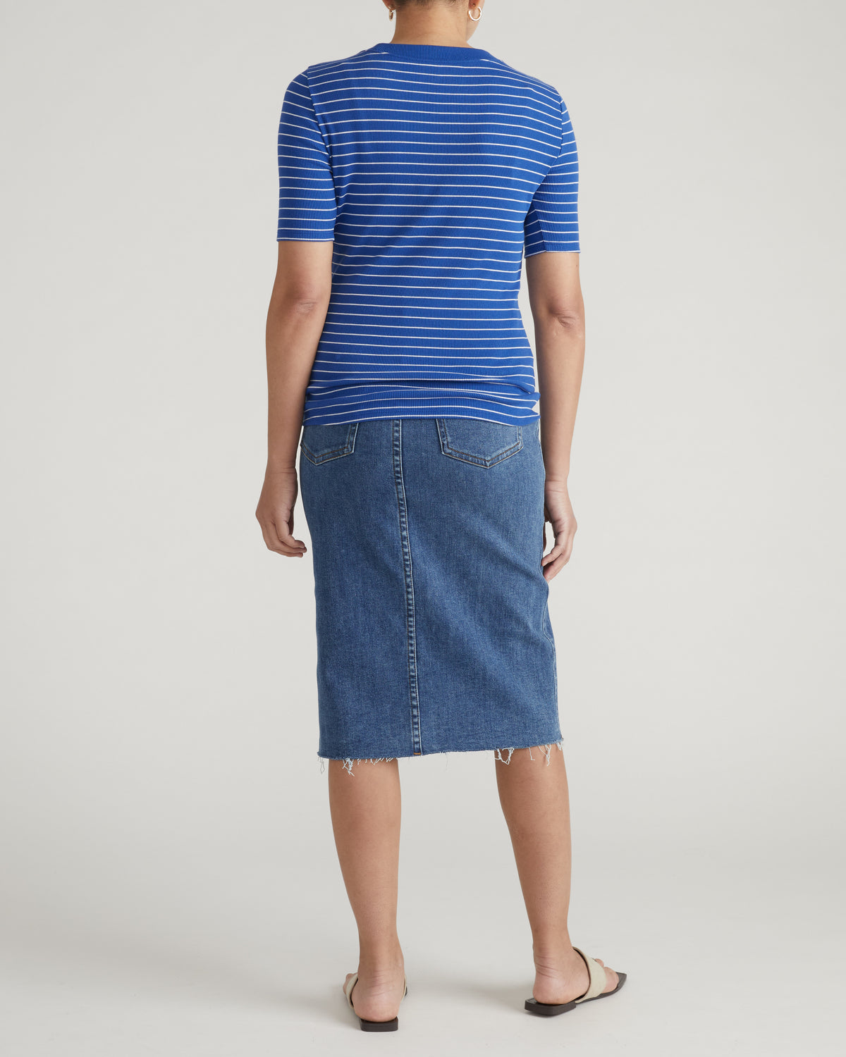 Classic Ribbed Tee - Bright Blue/White Microstripe | Plus Size & Straight Size Women's Fashion | Universal Standard