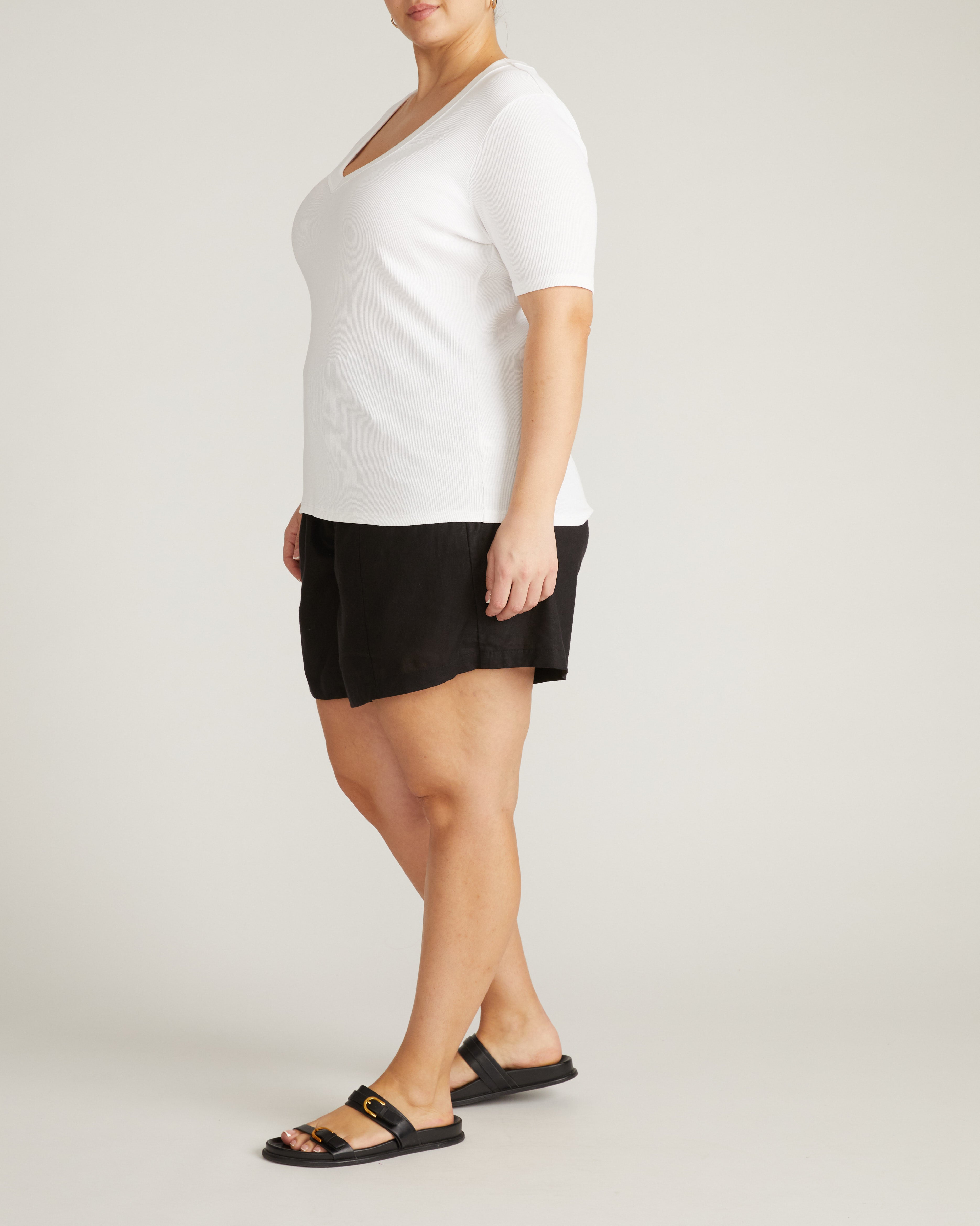 Classic V-Neck Ribbed Tee - White – Universal Standard