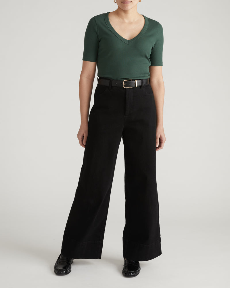 Classic V-Neck Ribbed Tee - Conifer | Plus Size & Straight Size Women's Fashion | Universal Standard