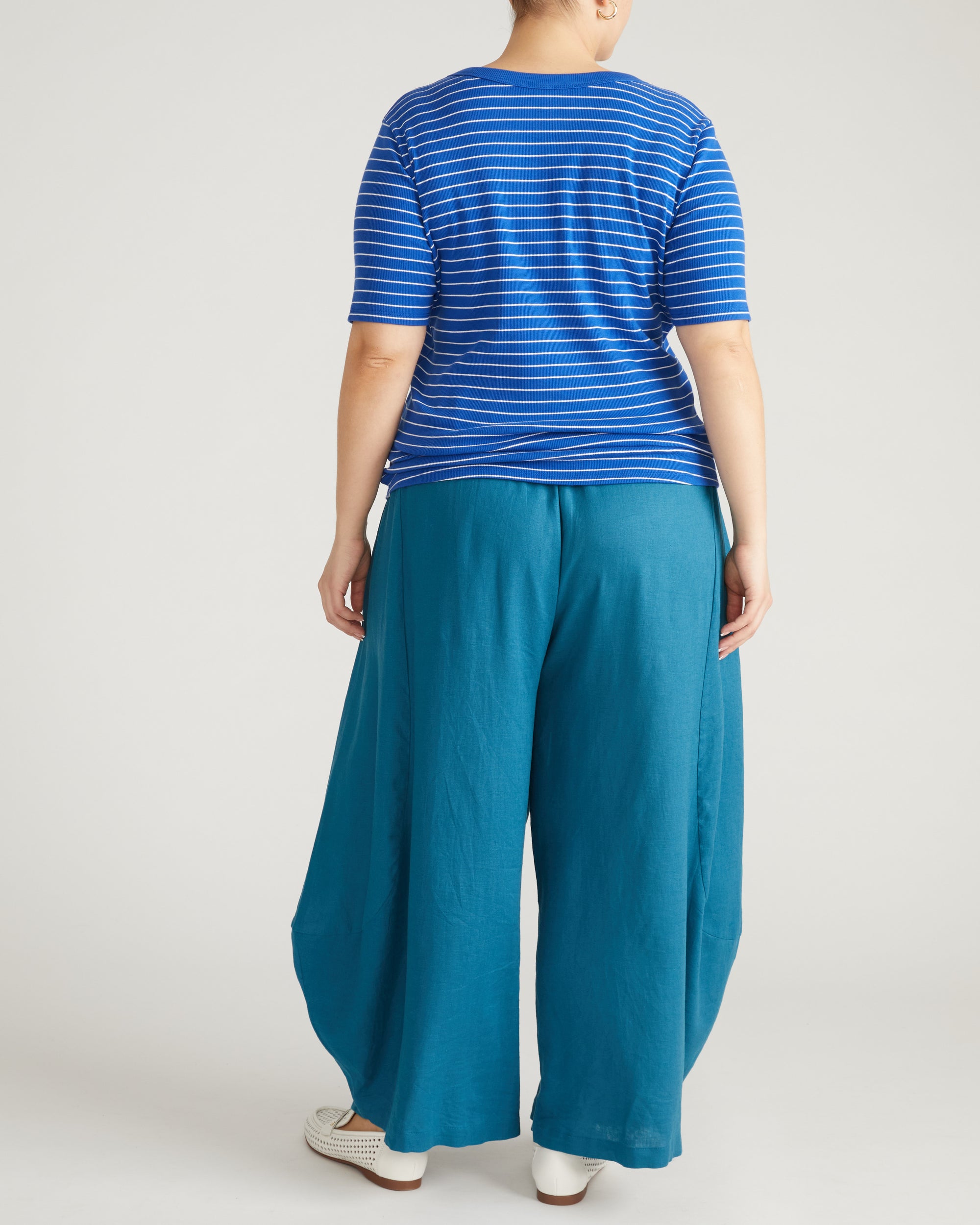 Classic V-Neck Ribbed Tee - Bright Blue/White Microstripe | Plus Size & Straight Size Women's Fashion | Universal Standard