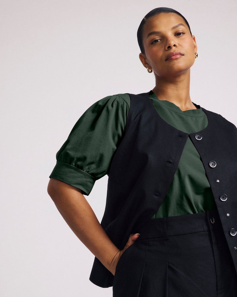 Woman wearing Pouf Sleeve Tee - Forest Green from Universal Standard