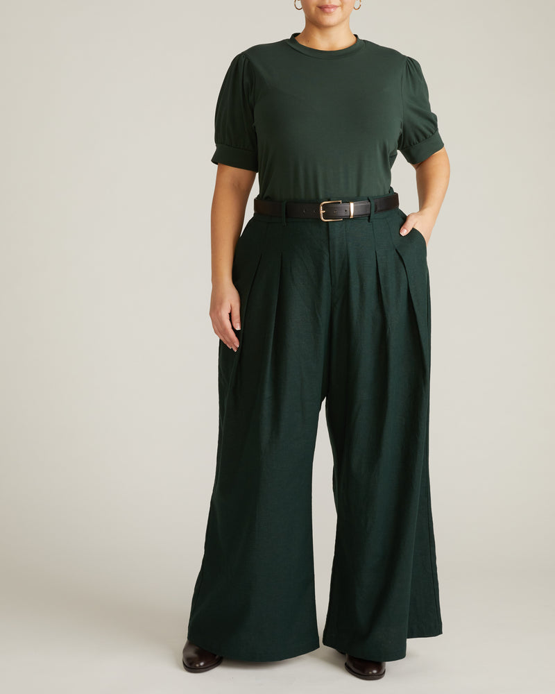 Woman wearing Pouf Sleeve Tee - Forest Green from Universal Standard